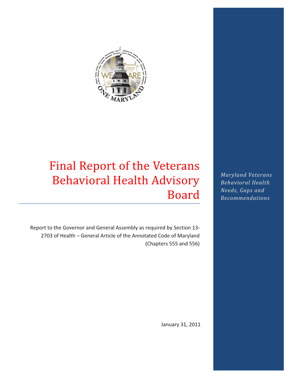 Final Report of the Veterans Behavioral Health Advisory Board