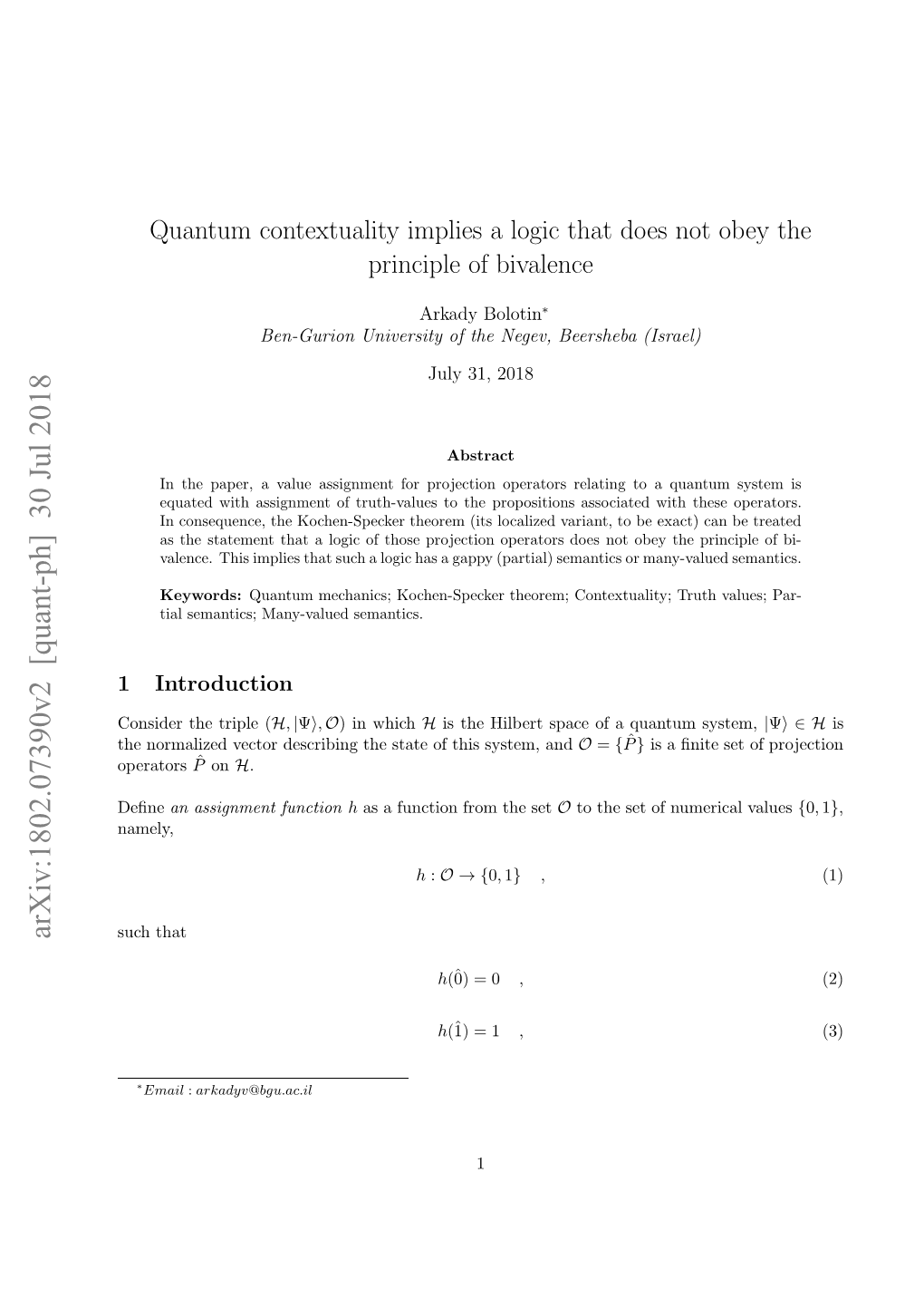 Quantum Contextuality Implies a Logic That Does Not Obey the Principle Of