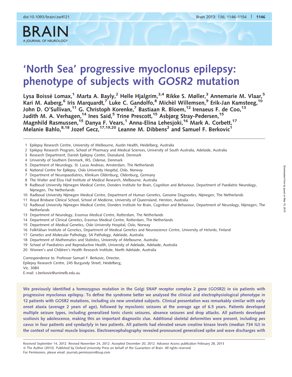 'North Sea' Progressive Myoclonus Epilepsy