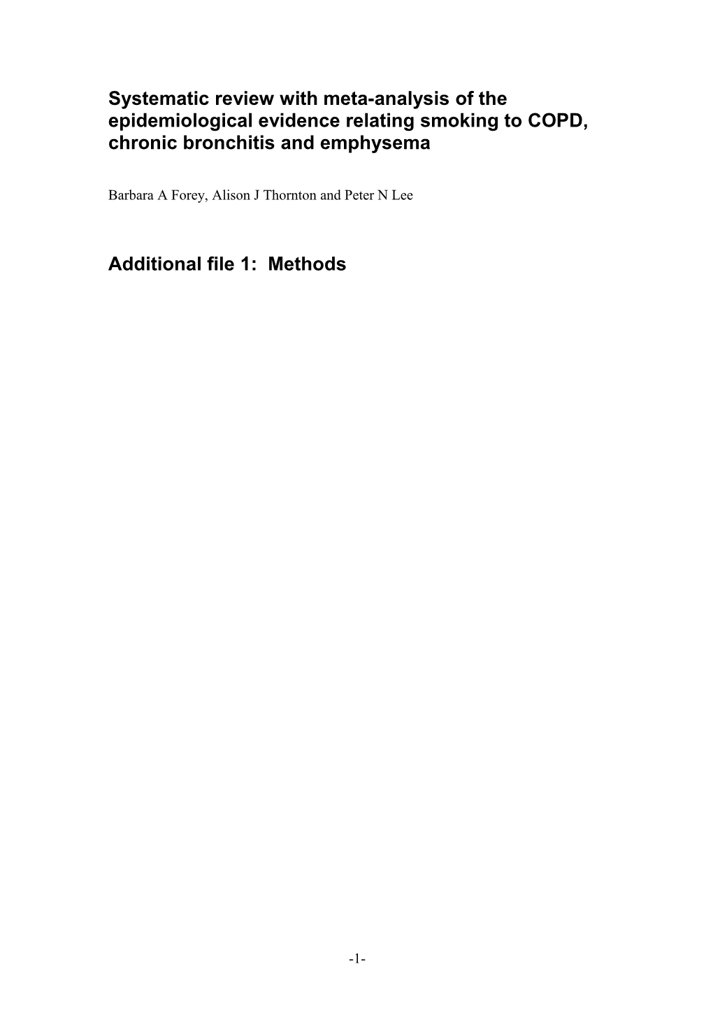 Systematic Review with Meta-Analysis of the Epidemiological Evidence Relating Smoking To