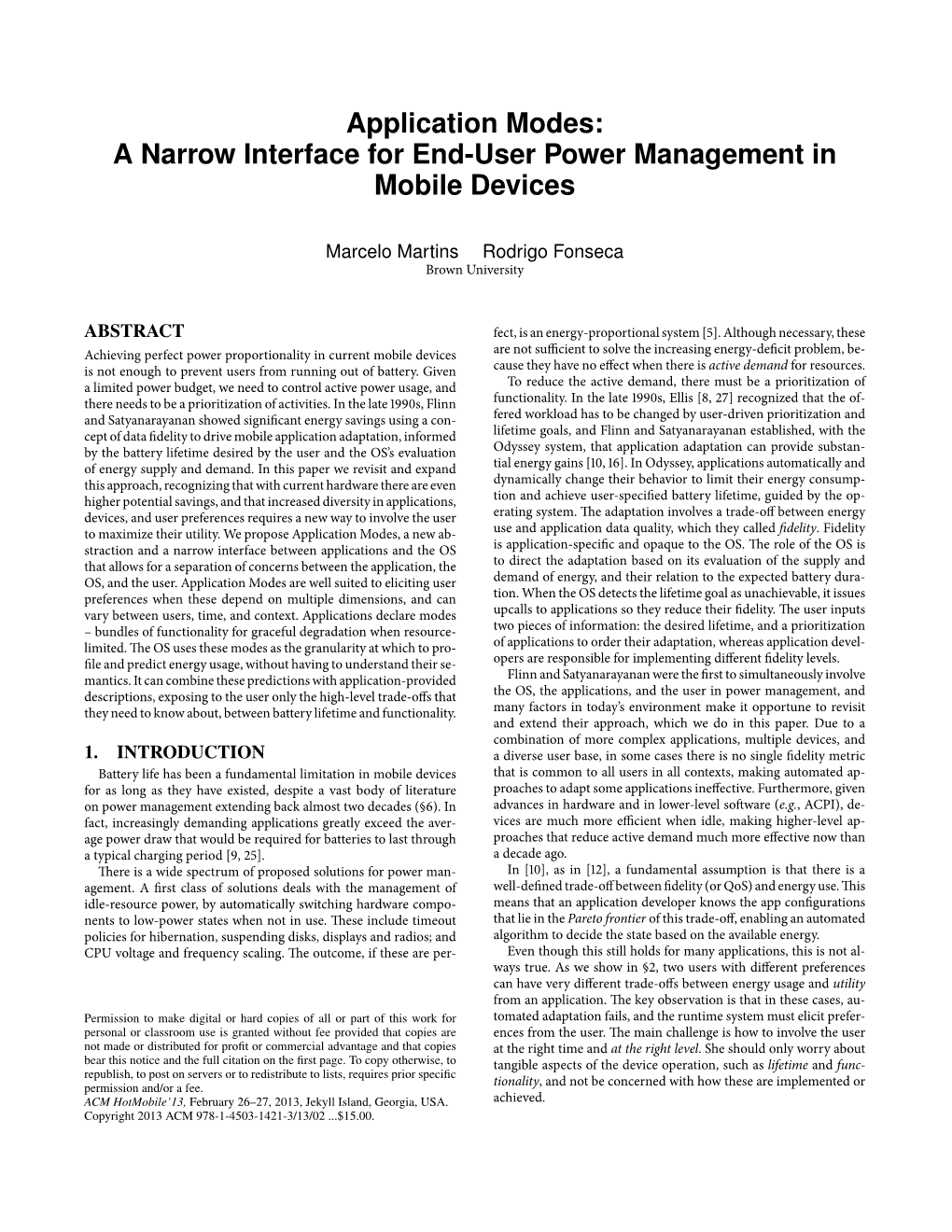 Application Modes: a Narrow Interface for End-User Power Management in Mobile Devices