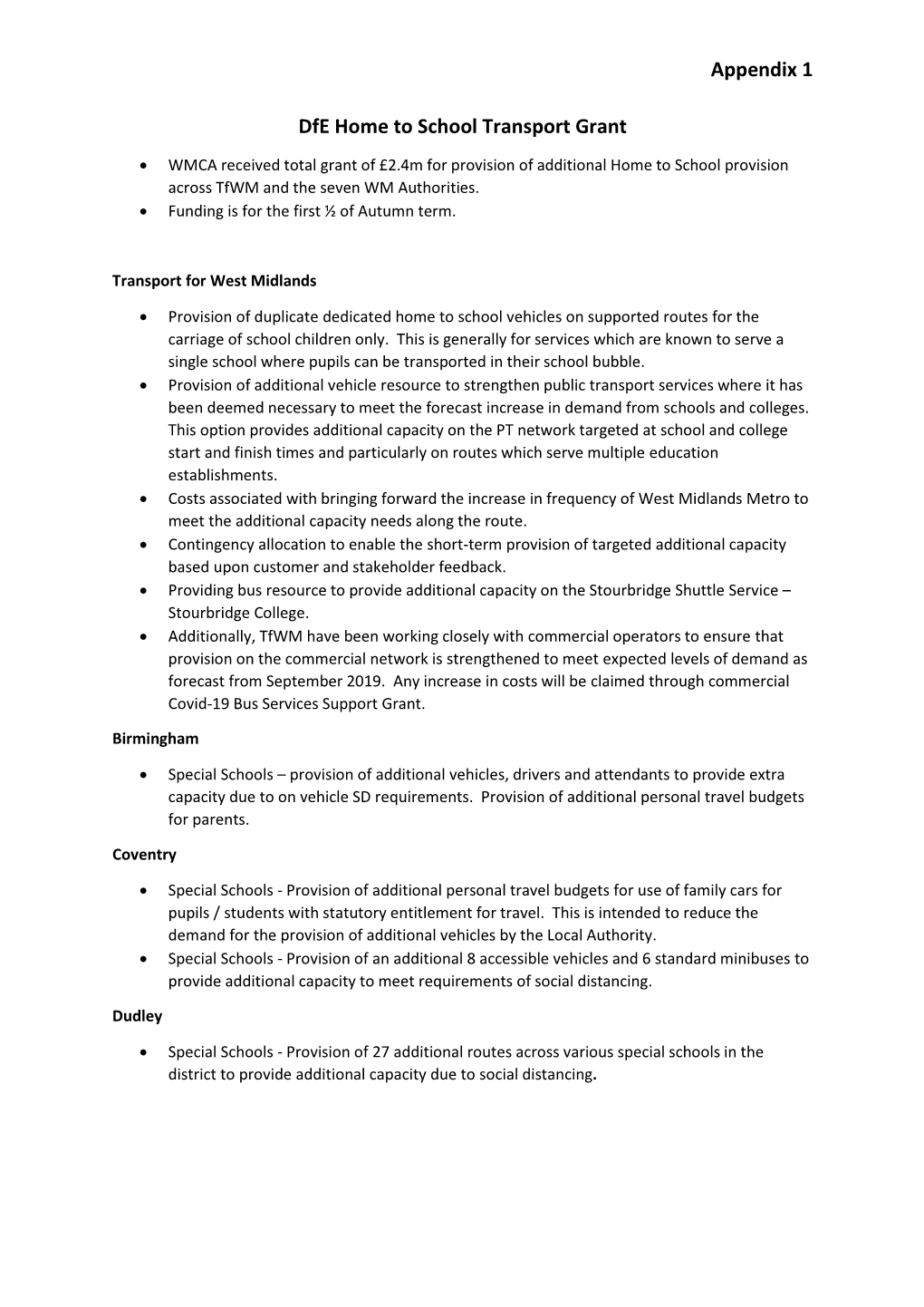 Appendix 1 Dfe Home to School Transport Grant