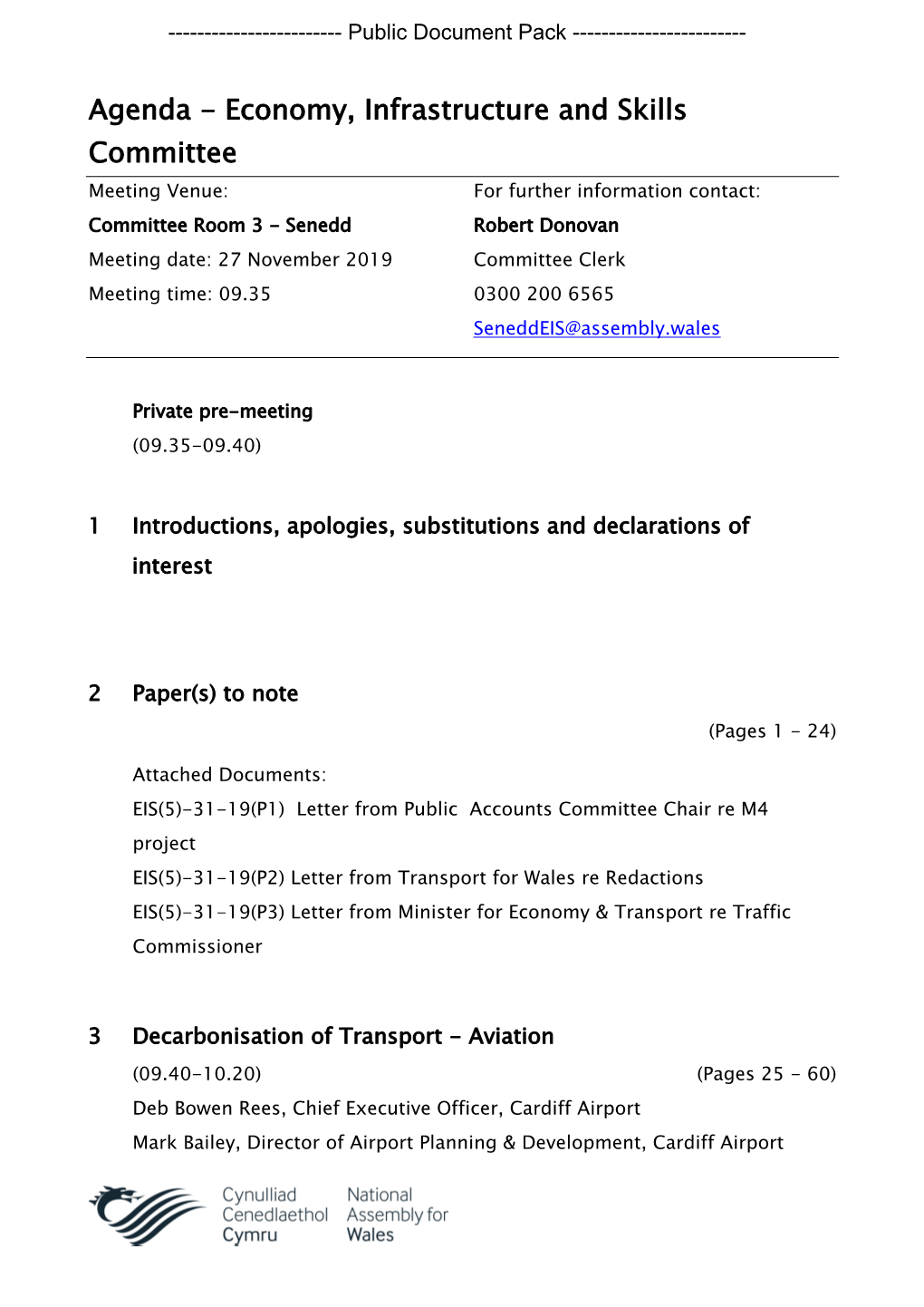 (Public Pack)Agenda Document for Economy, Infrastructure and Skills Committee, 27/11/2019 09:35