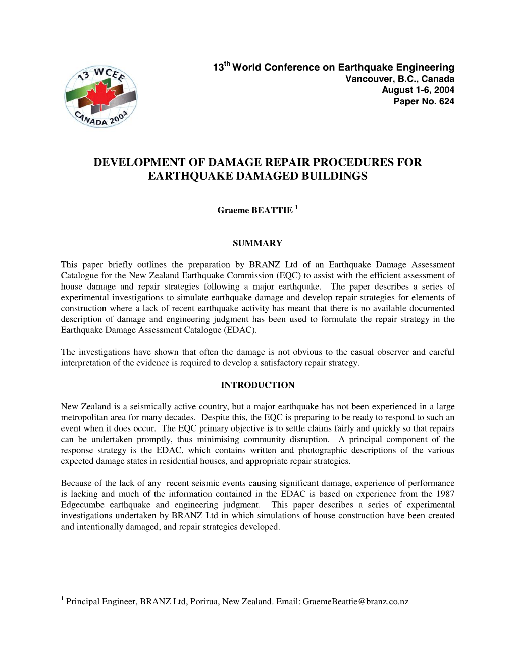 Development of Damage Repair Procedures for Earthquake Damaged Buildings