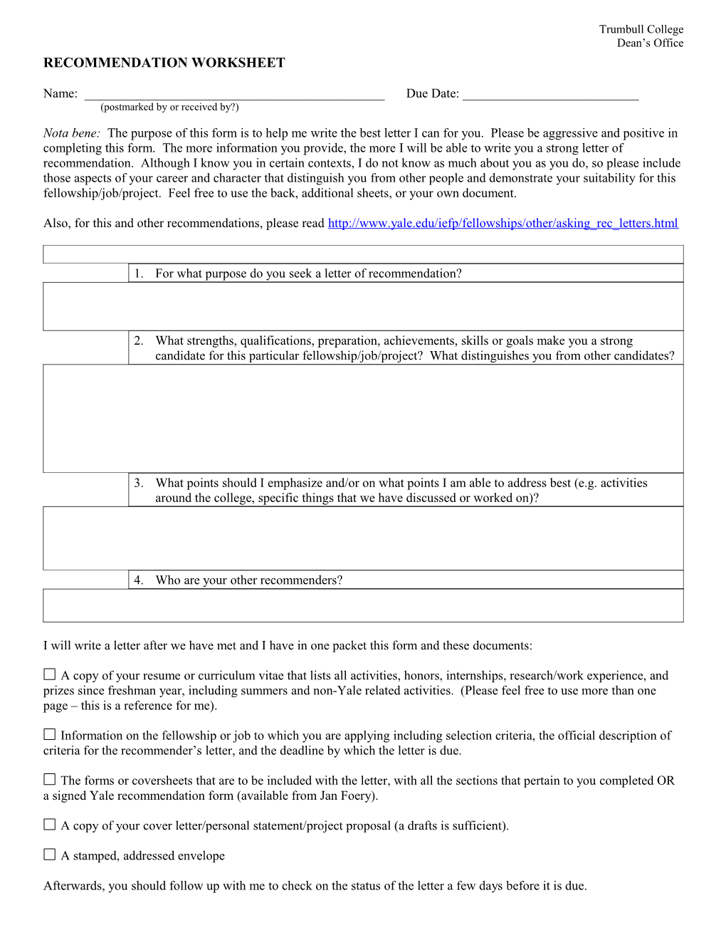 Recommendation Worksheet