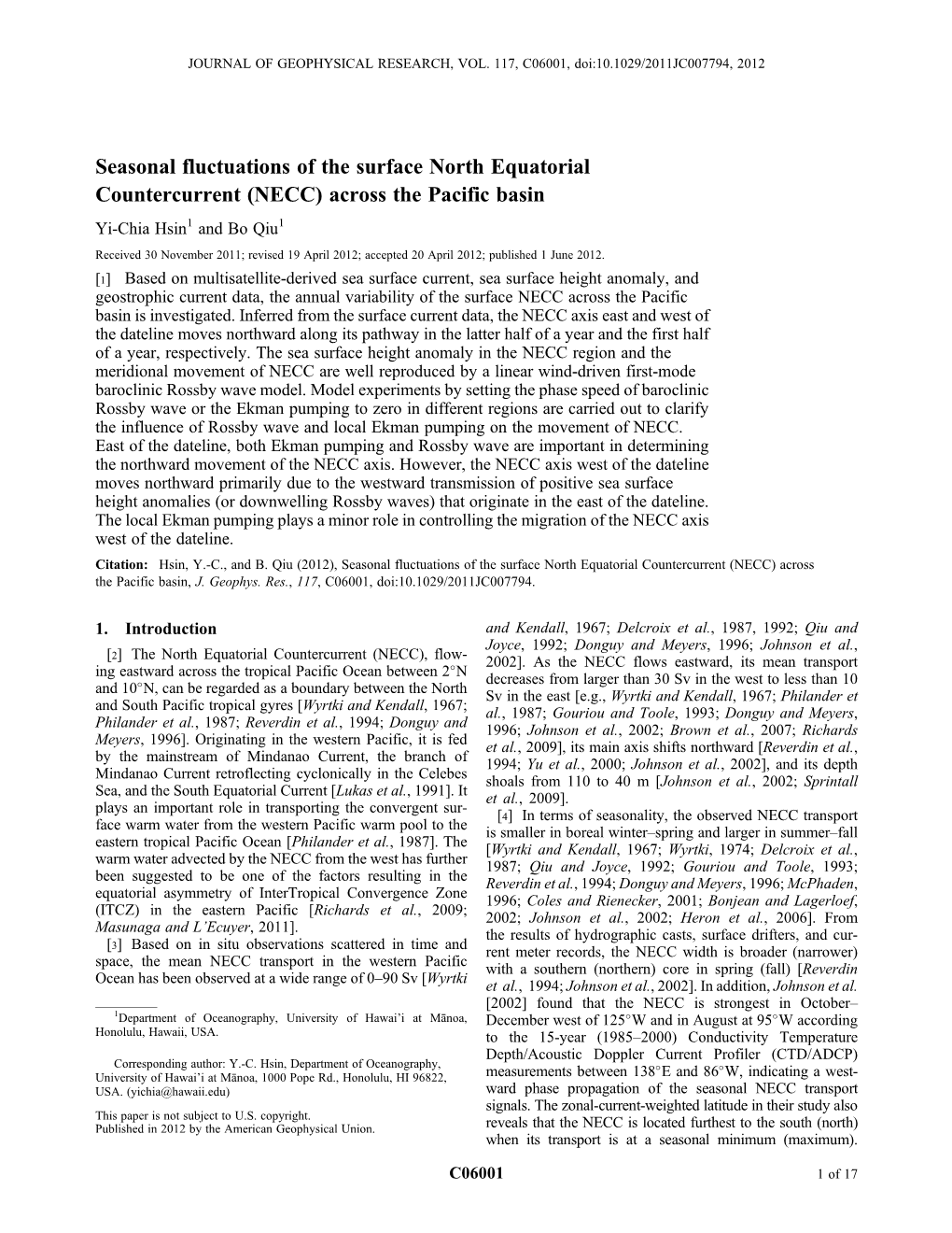 Seasonal Fluctuations of the Surface North Equatorial Countercurrent