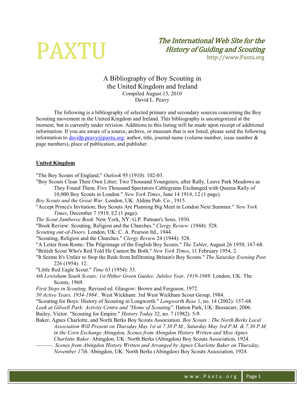 The International Web Site for the History of Guiding and Scouting PAXTU