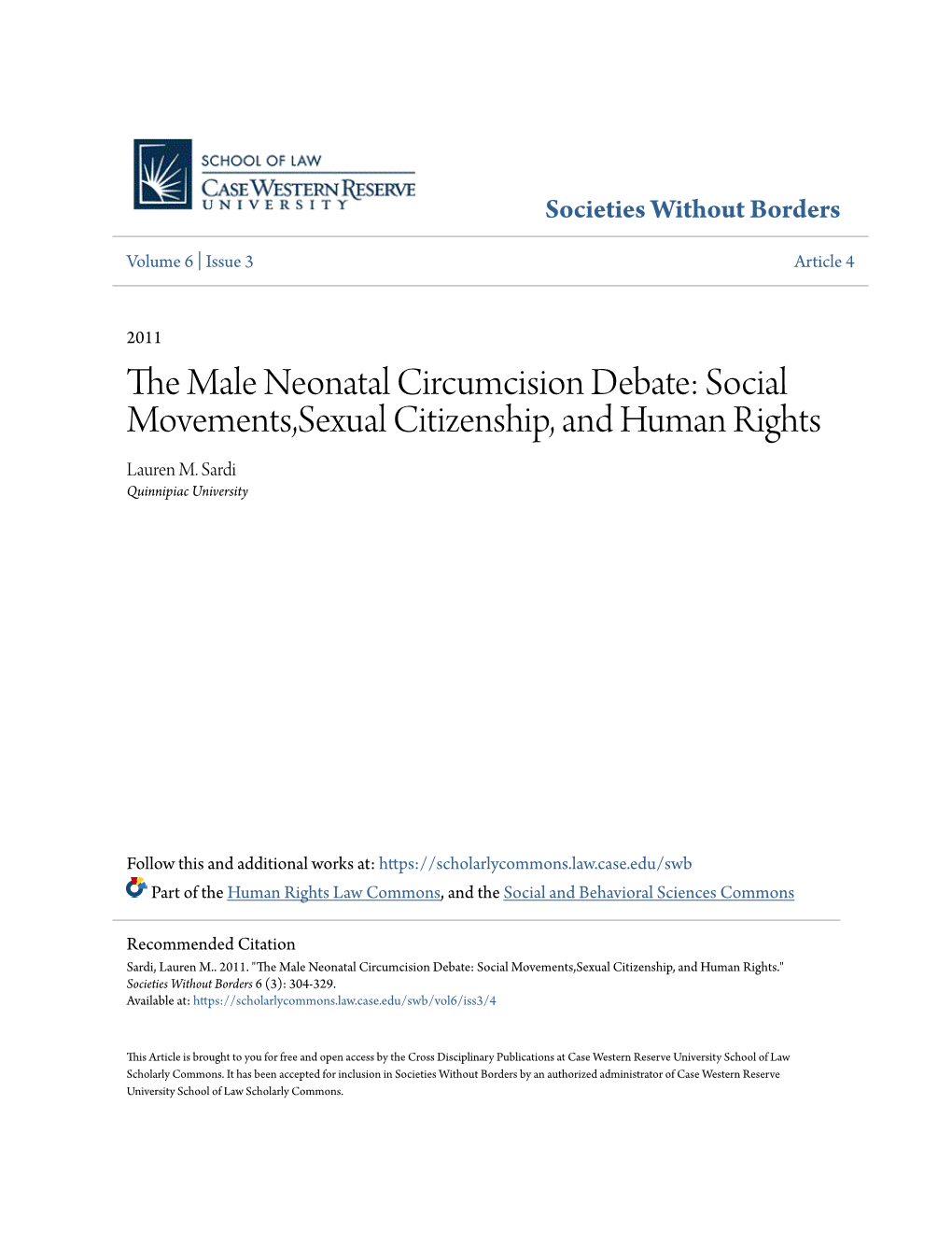 The Male Neonatal Circumcision Debate: Social Movements,Sexual Ci