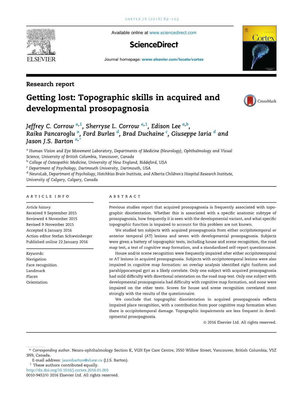 Topographic Skills in Acquired and Developmental Prosopagnosia