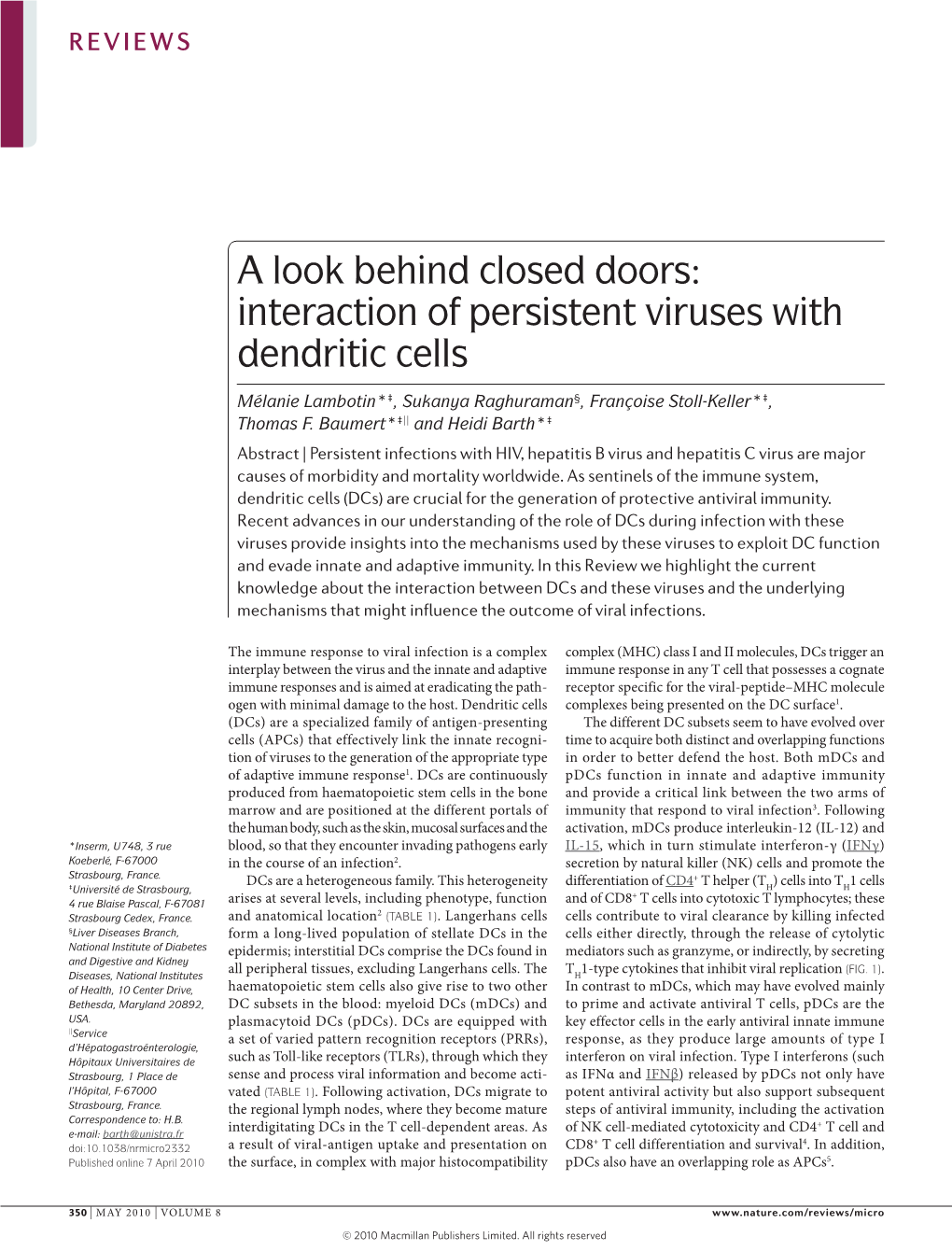 Interaction of Persistent Viruses with Dendritic Cells