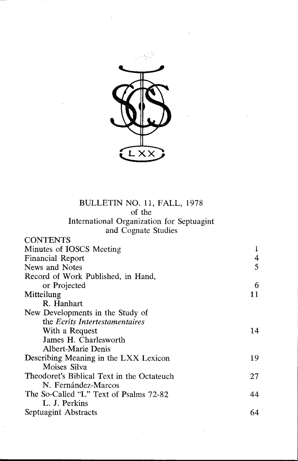 Bulletin of the International Organization for Septuagint And