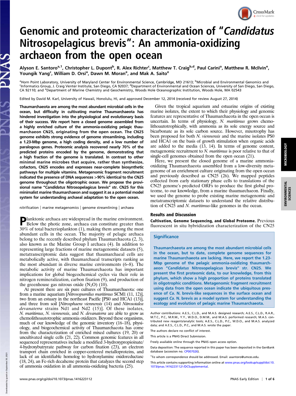 An Ammonia-Oxidizing Archaeon from the Open Ocean