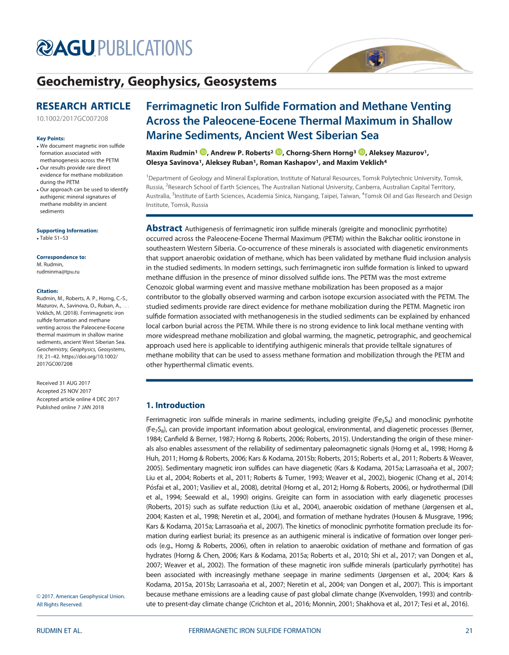 Ferrimagnetic Iron Sulfide Formation and Methane Venting Across The