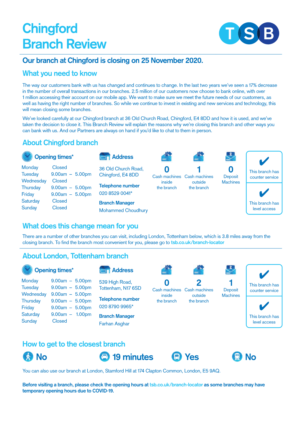 Chingford Branch Review Our Branch at Chingford Is Closing on 25 November 2020