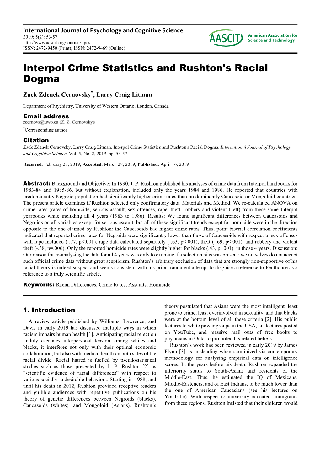 Interpol Crime Statistics and Rushton's Racial Dogma