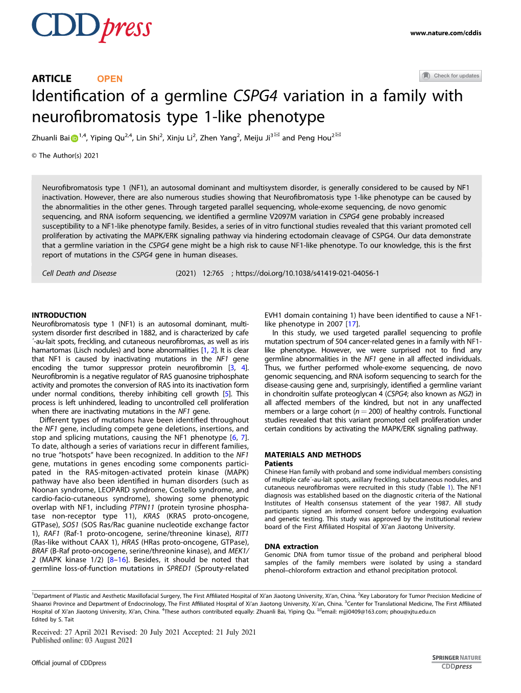Identification of a Germline CSPG4 Variation in a Family With