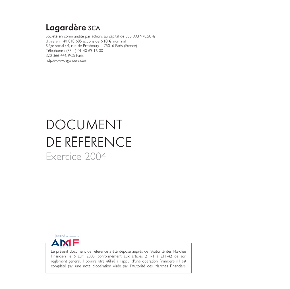 Document De Référence 2004 Lagardère