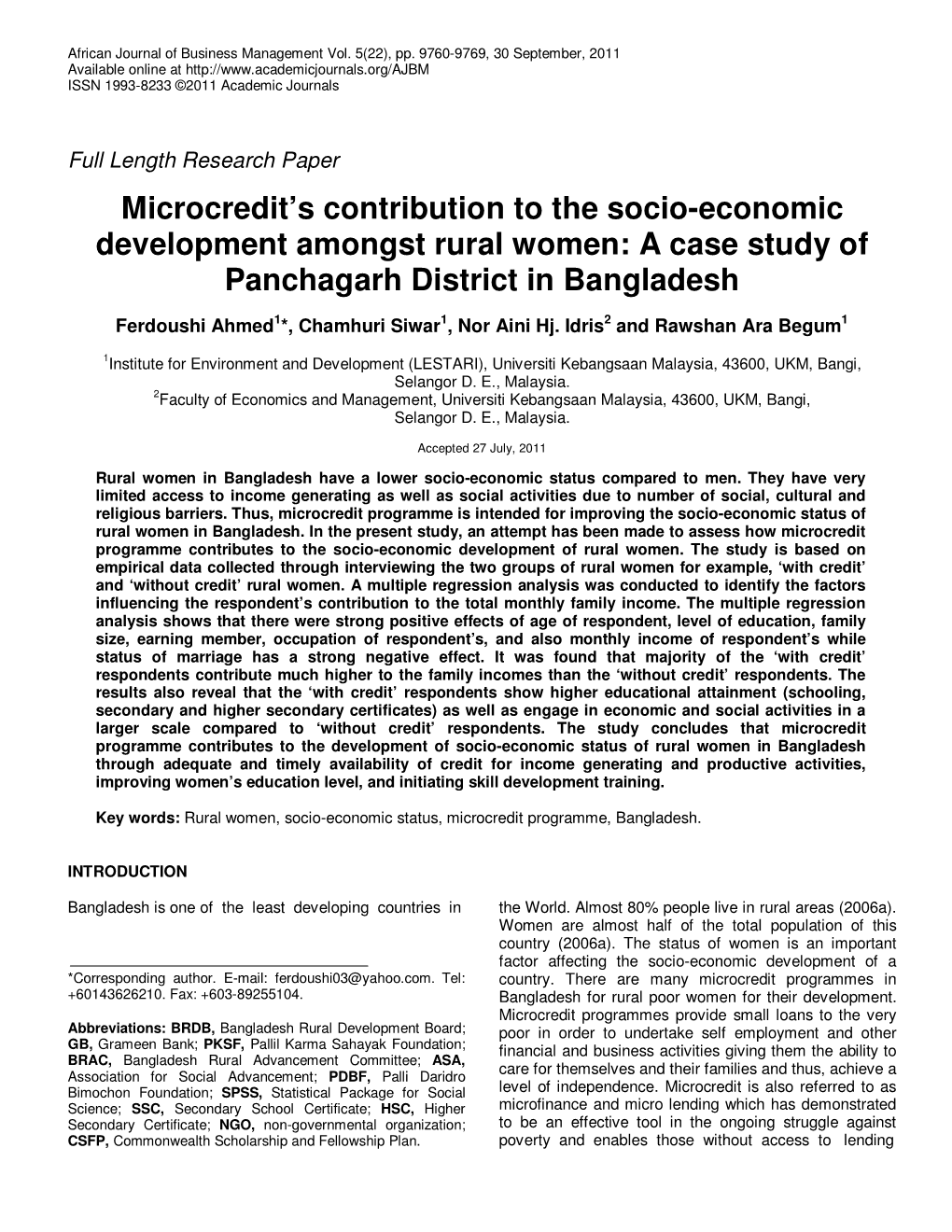 Microcredit's Contribution to the Socio