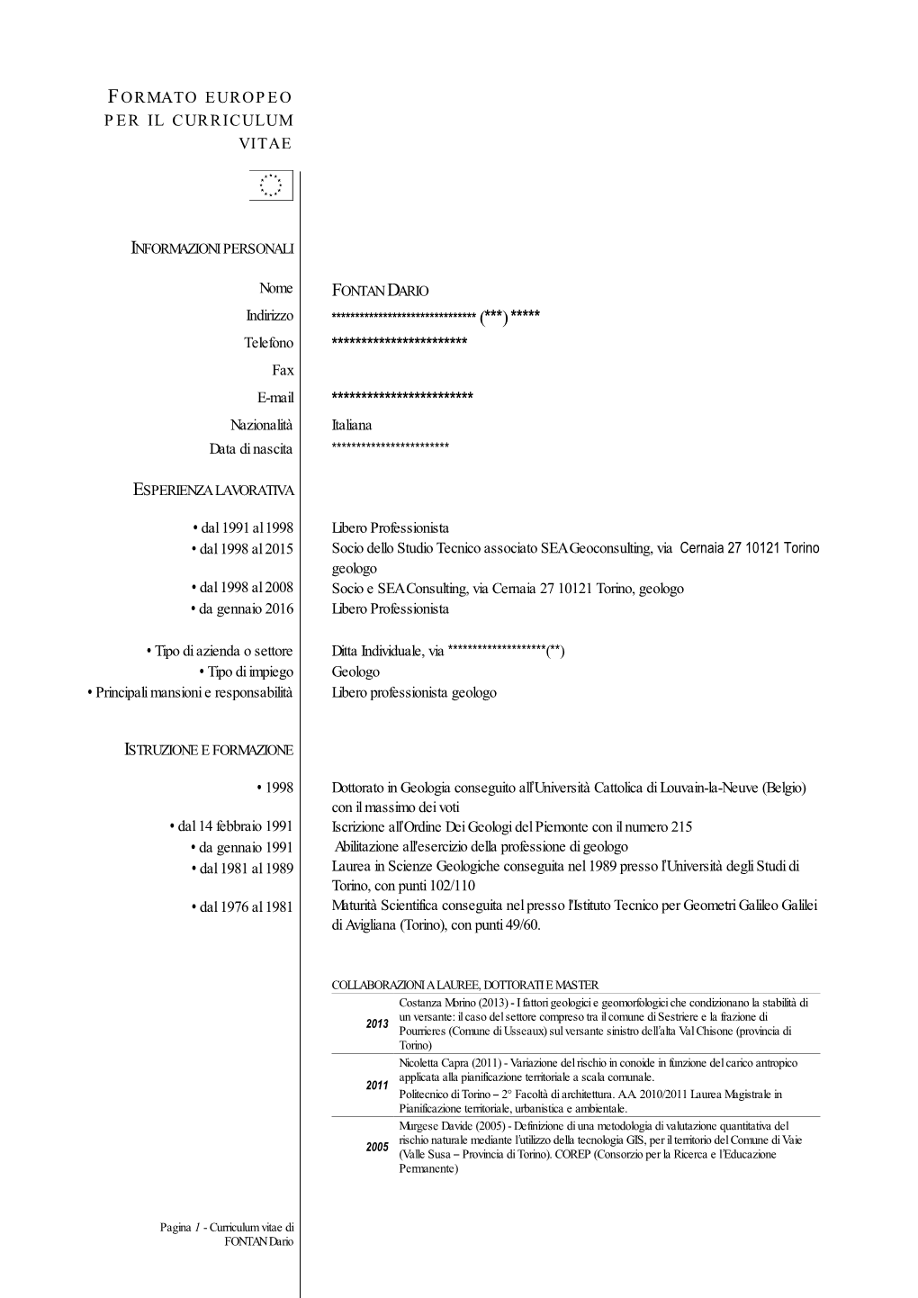 Formato Europeo Per Il Curriculum Vitae