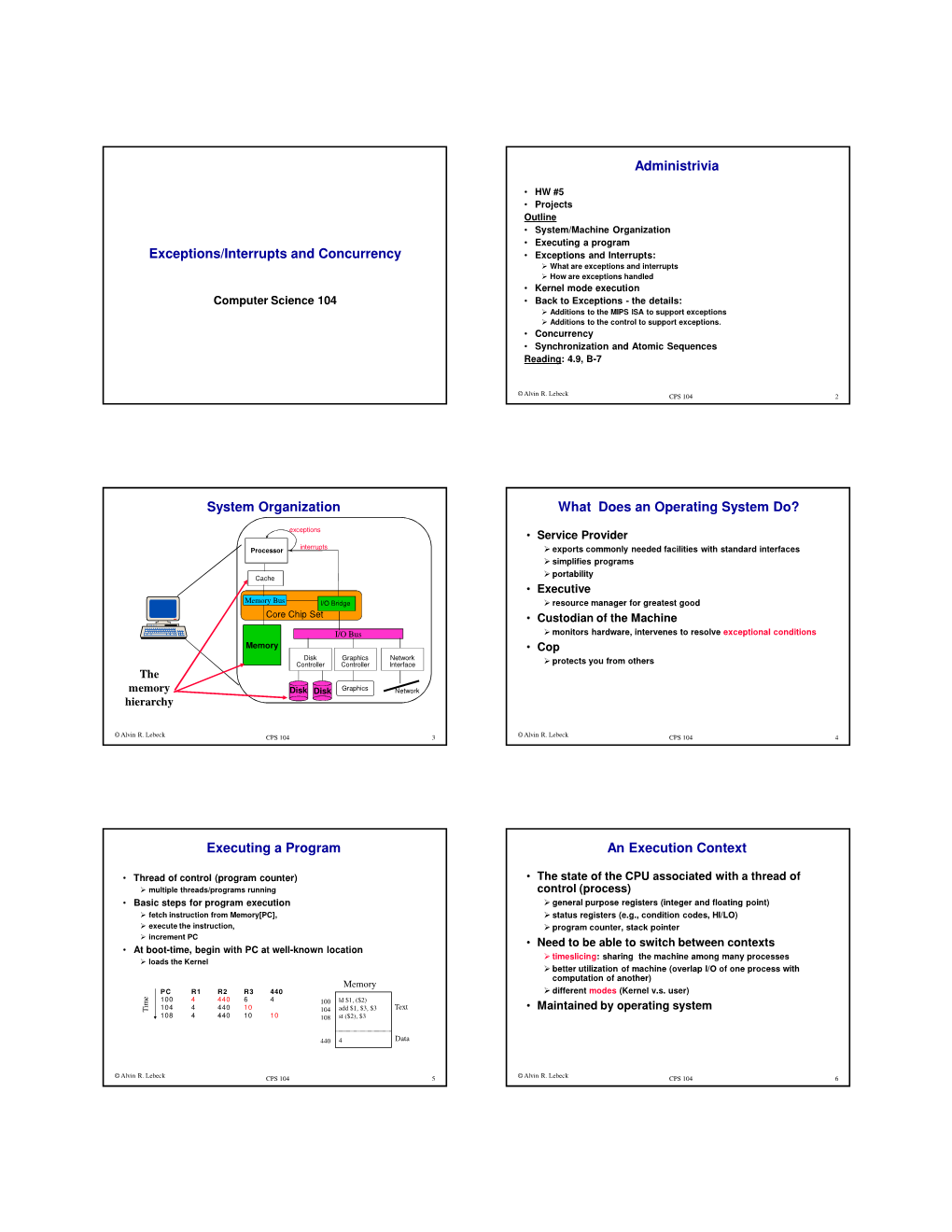 Exceptions/Interrupts and Concurrency Administrivia System