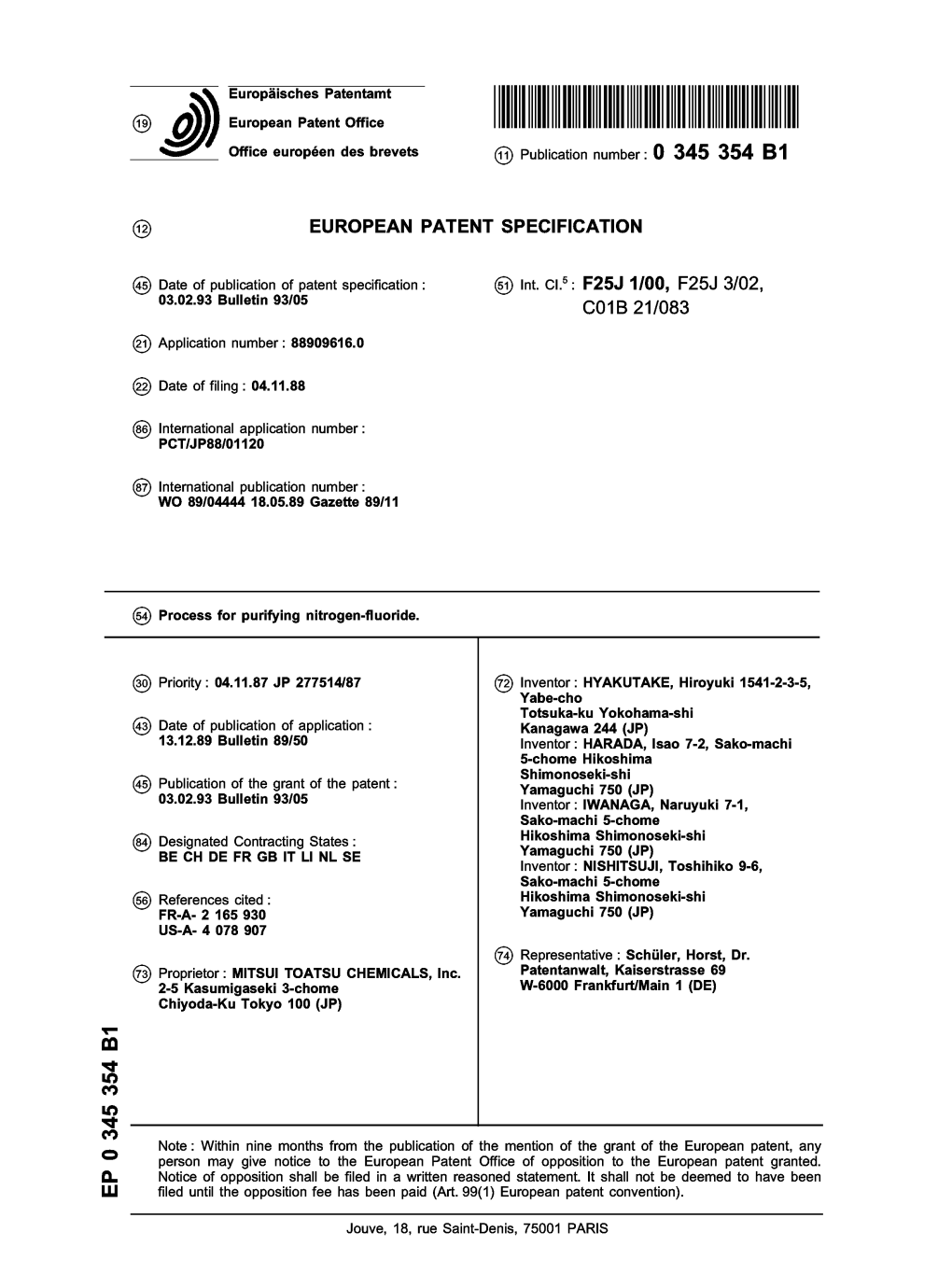 Process for Purifying Nitrogen-Fluoride