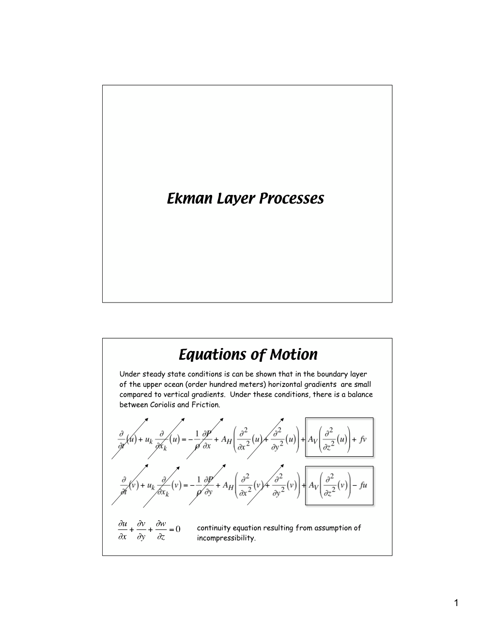 Ekman Layer Processes Equations of Motion