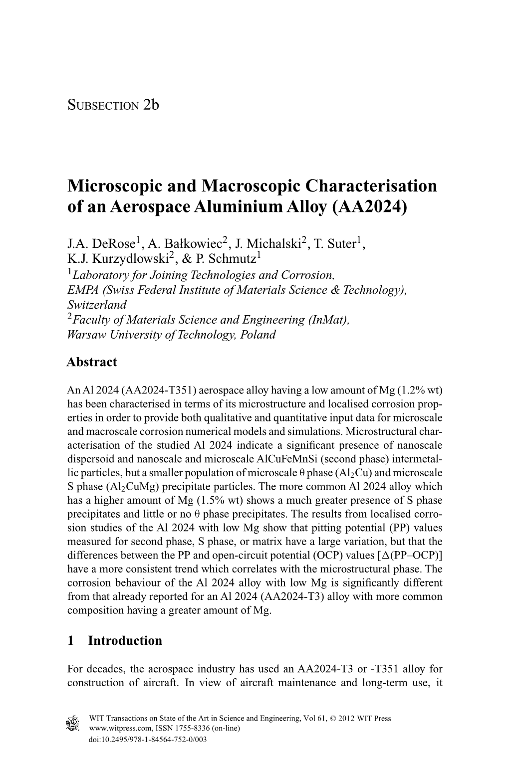 Microscopic and Macroscopic Characterisation of an Aerospace Aluminium Alloy (AA2024)