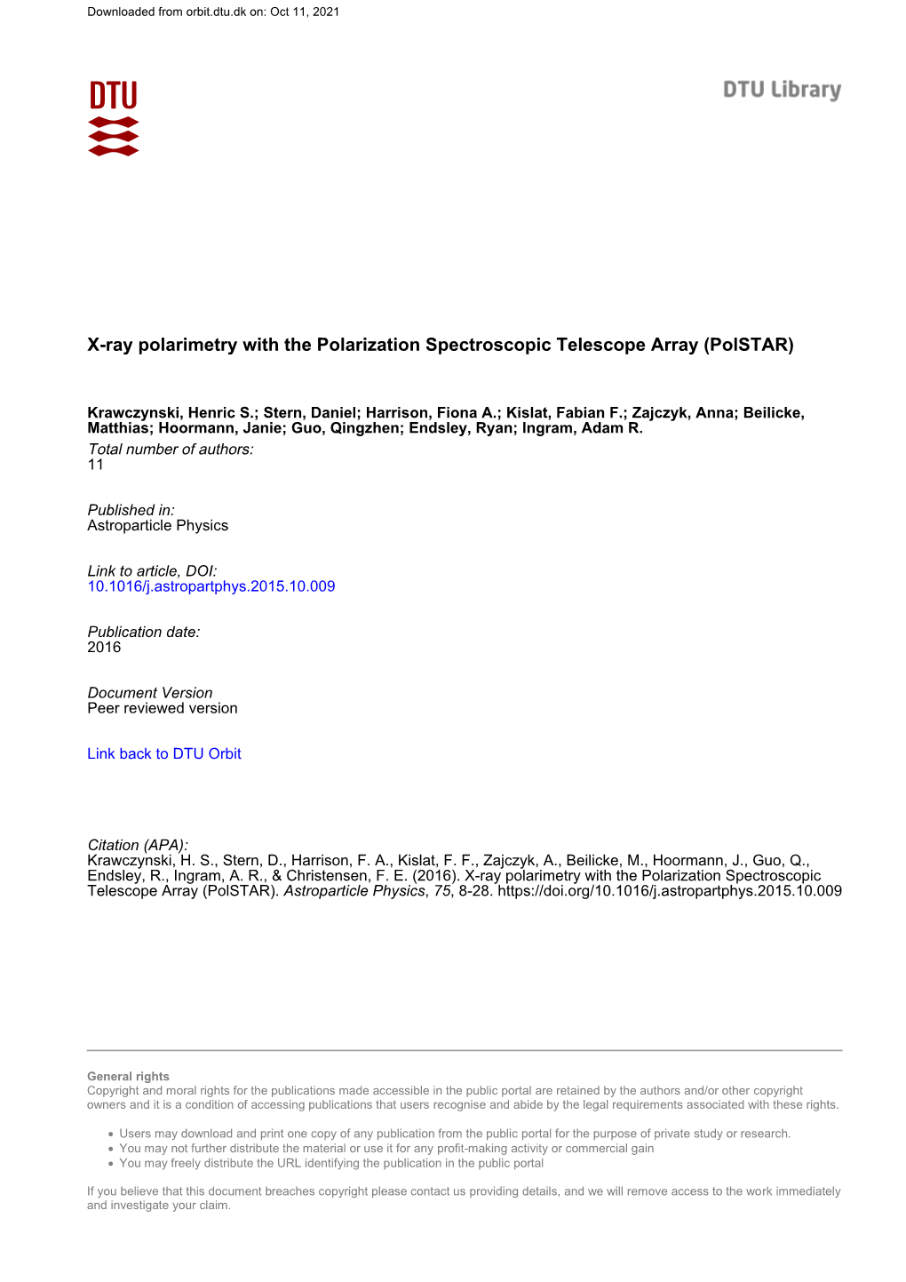 X-Ray Polarimetry with the Polarization Spectroscopic Telescope Array (Polstar)