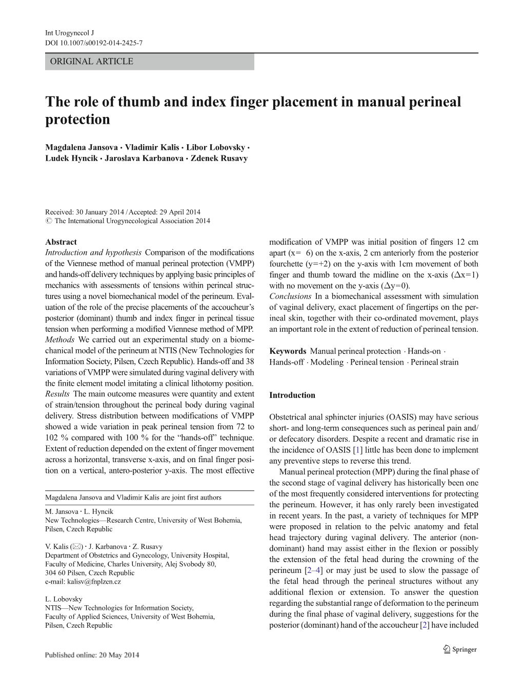 The Role of Thumb and Index Finger Placement in Manual Perineal Protection