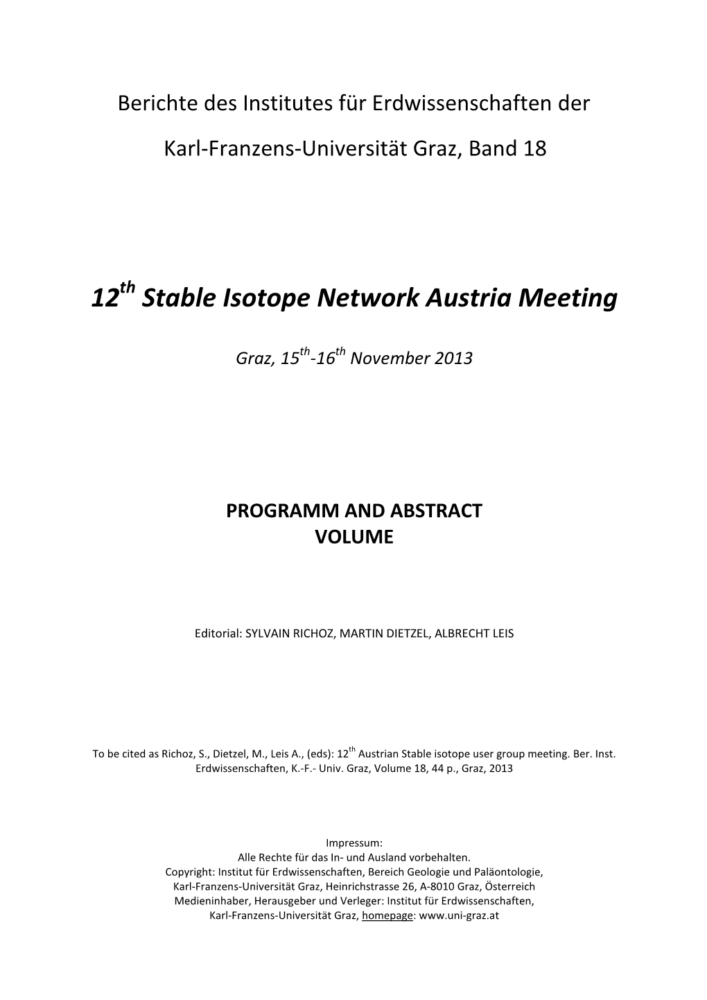 12Th Stable Isotope Network Meeting Programme and Abstract