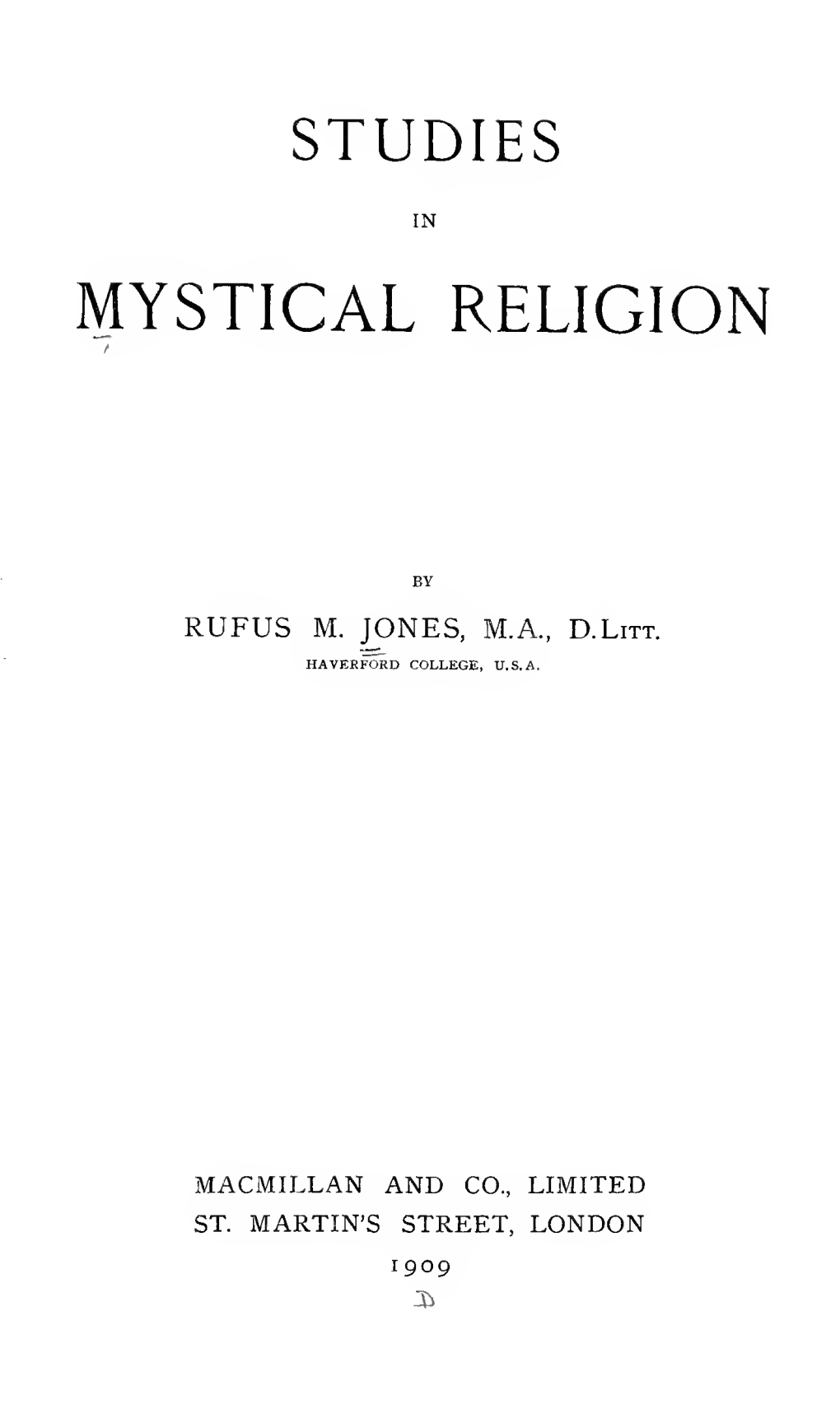 Studies in Mystical Religion