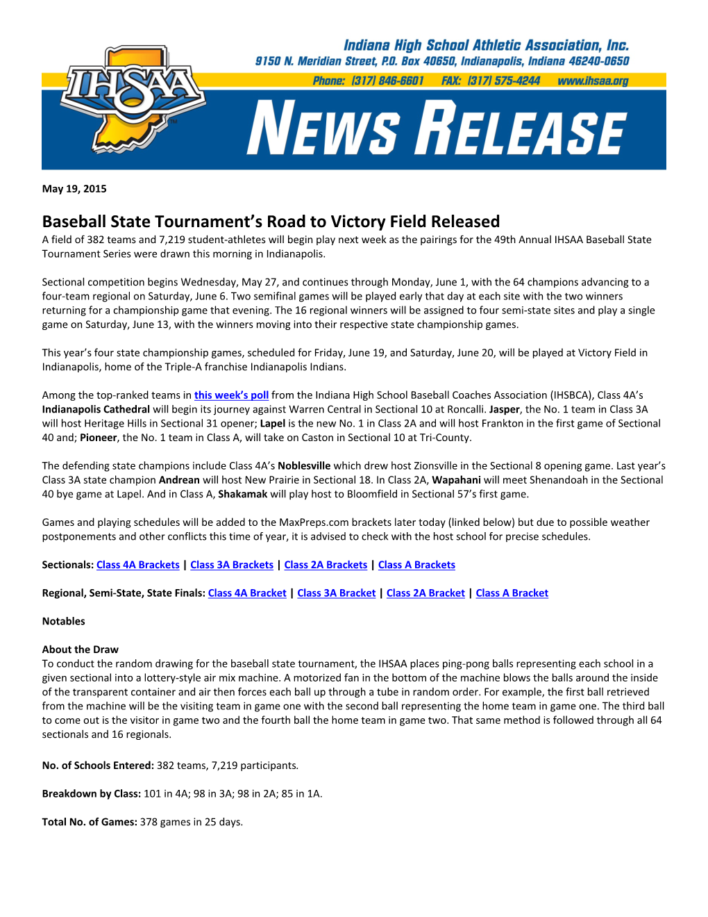 Baseball State Tournament's Road to Victory Field Released