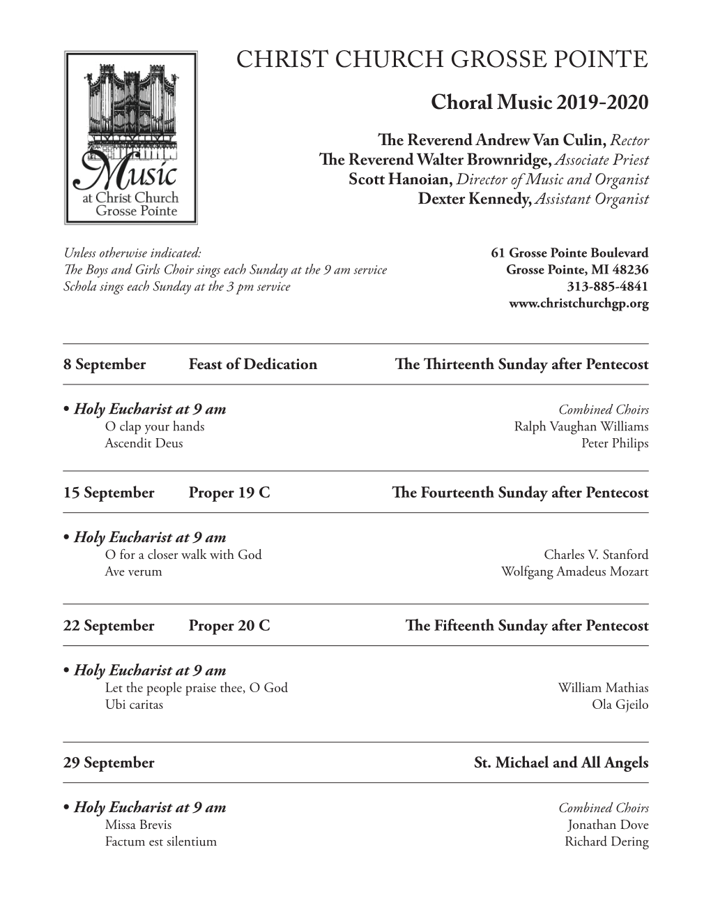 Choral Repertoire 2019-2020