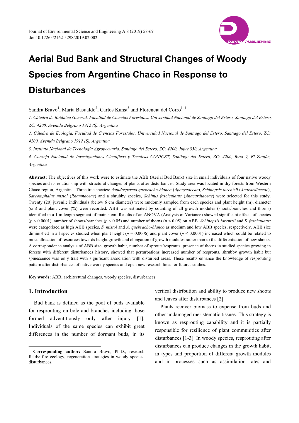 Aerial Bud Bank and Structural Changes of Woody Species from Argentine Chaco in Response to Disturbances