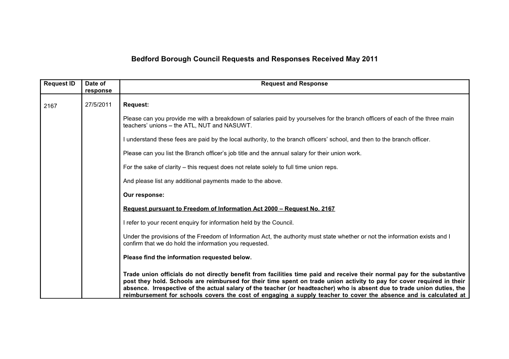 Bedford Borough Council Requests And Responses December 2010