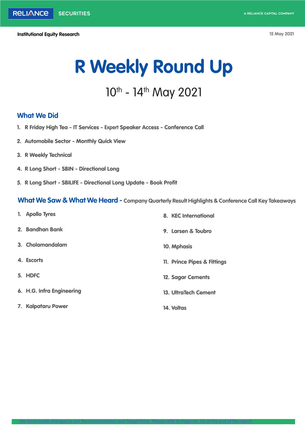 R Weekly Round up 10Th - 14Th May 2021
