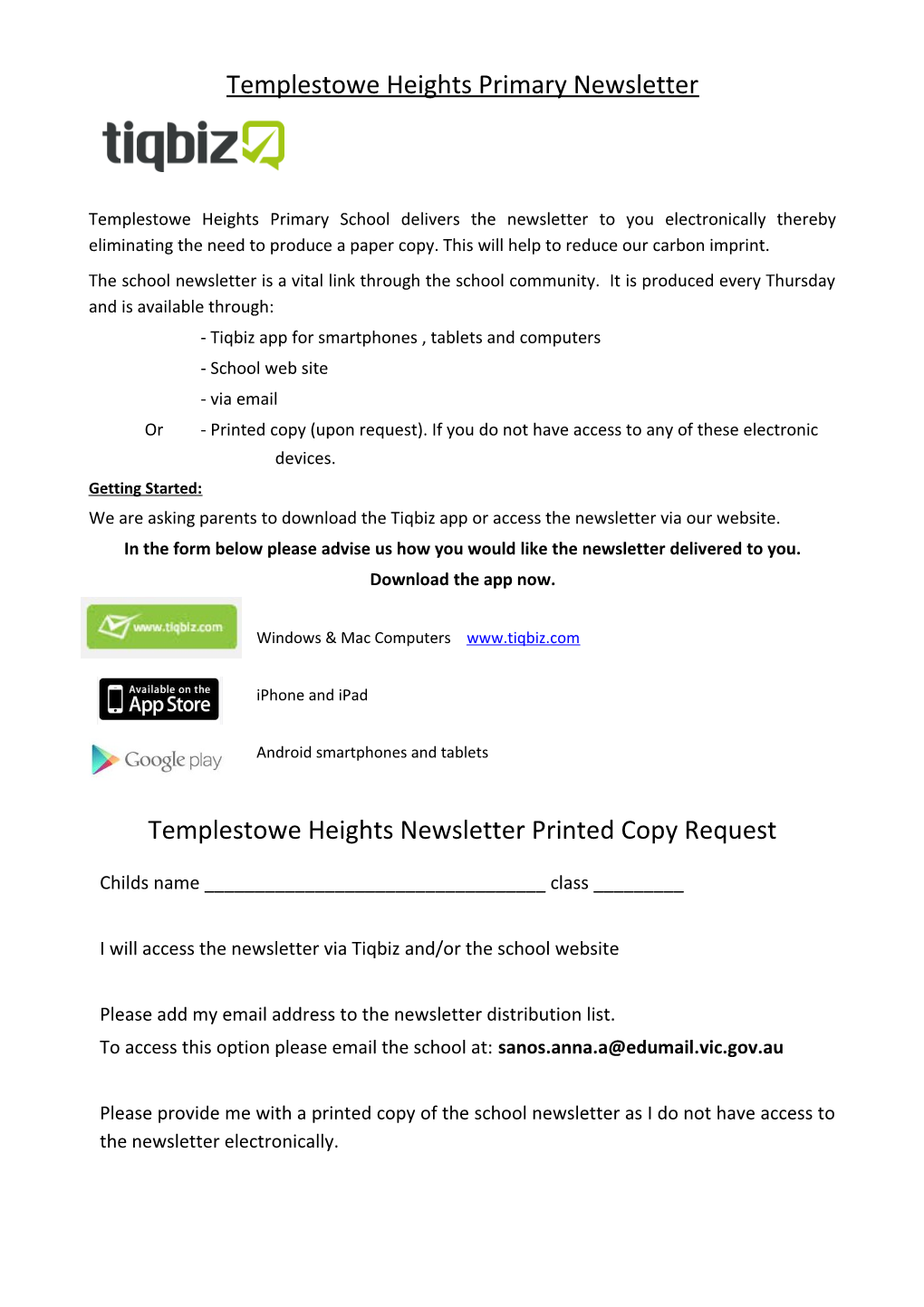 Templestowe Heights Primary Newsletter