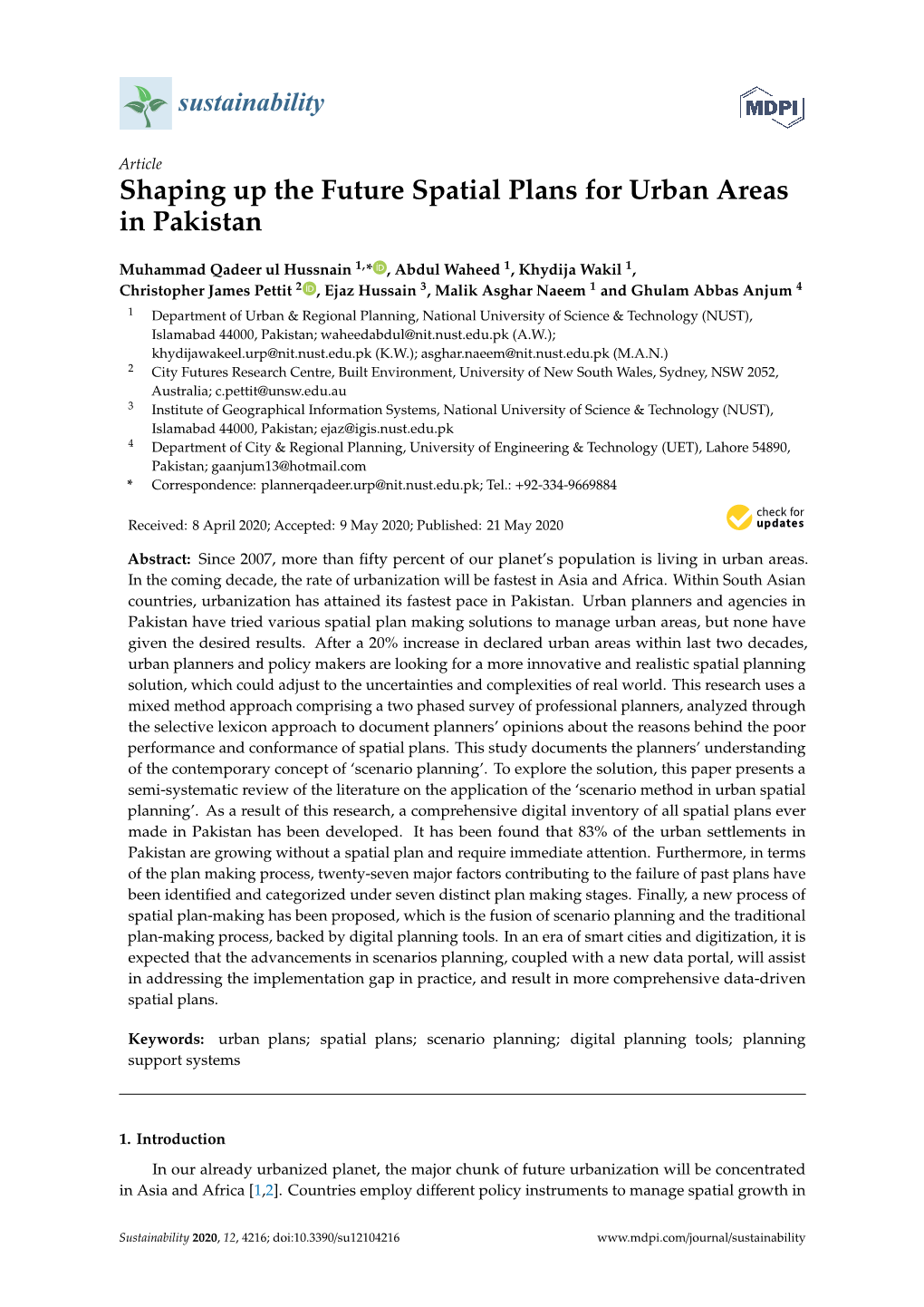 Shaping up the Future Spatial Plans for Urban Areas in Pakistan