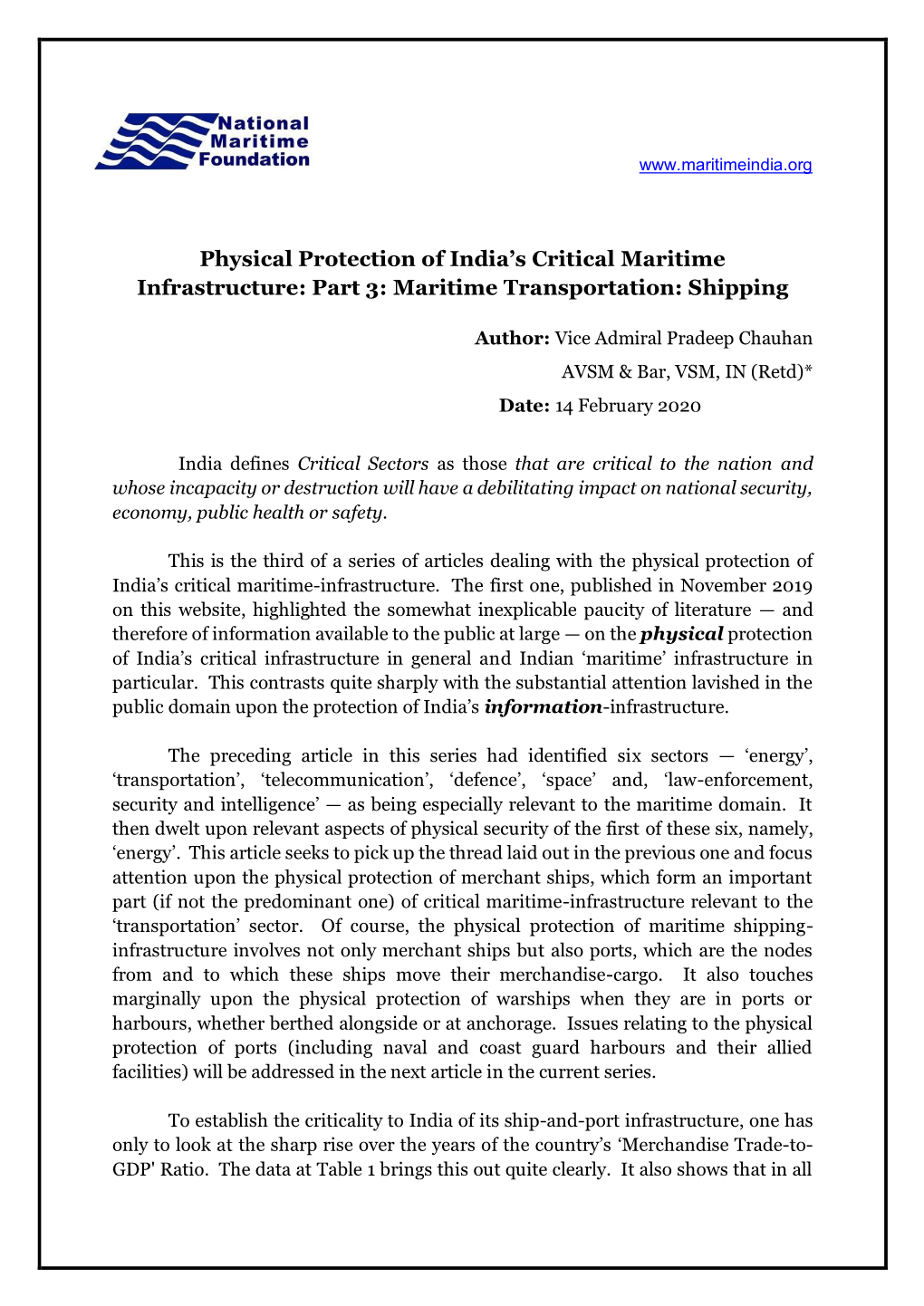 Physical Protection of India's Critical