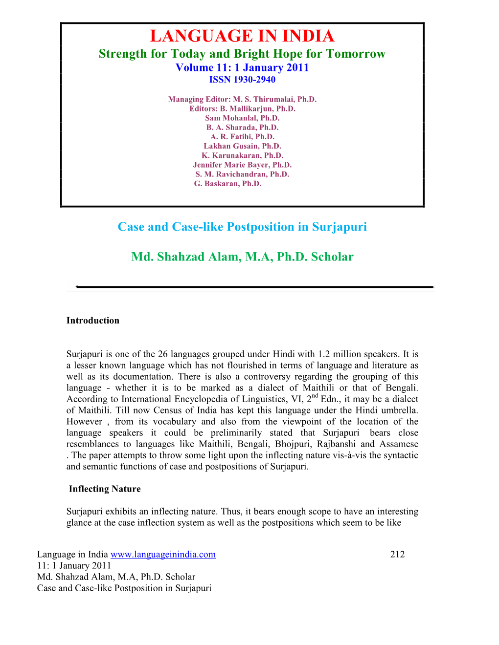 Case and Case-Like Postposition in Surjapuri