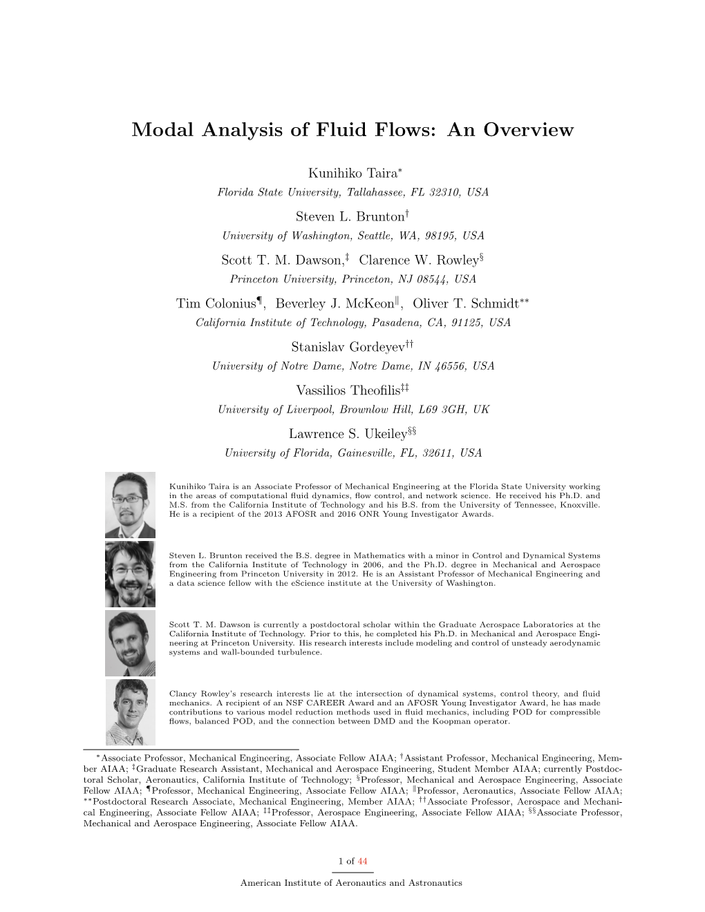 Modal Analysis of Fluid Flows: an Overview