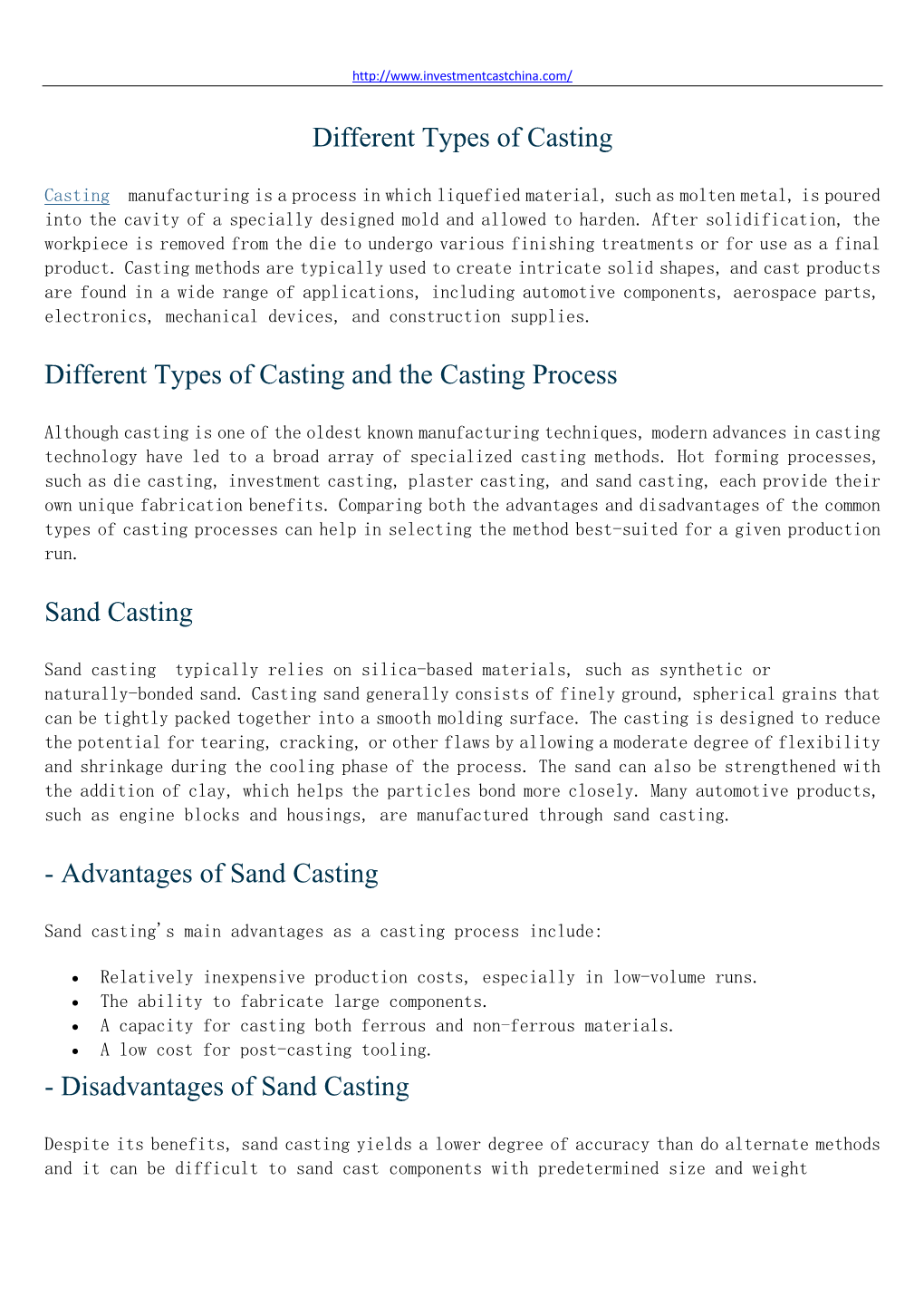 Different Types of Casting Different