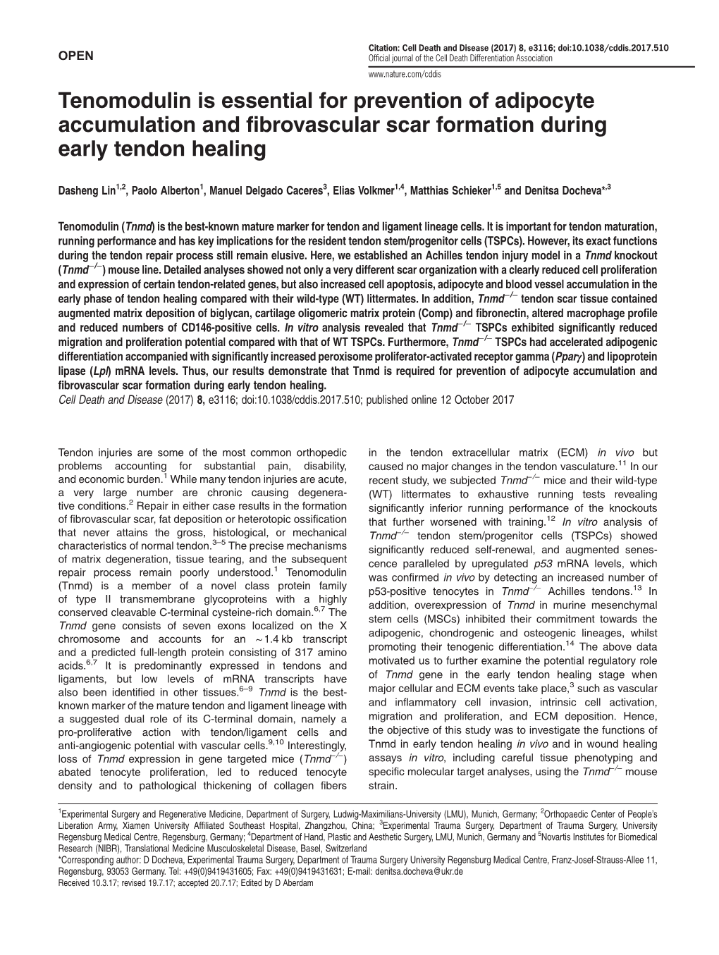 Tenomodulin Is Essential for Prevention of Adipocyte Accumulation and Fibrovascular Scar Formation During Early Tendon Healing