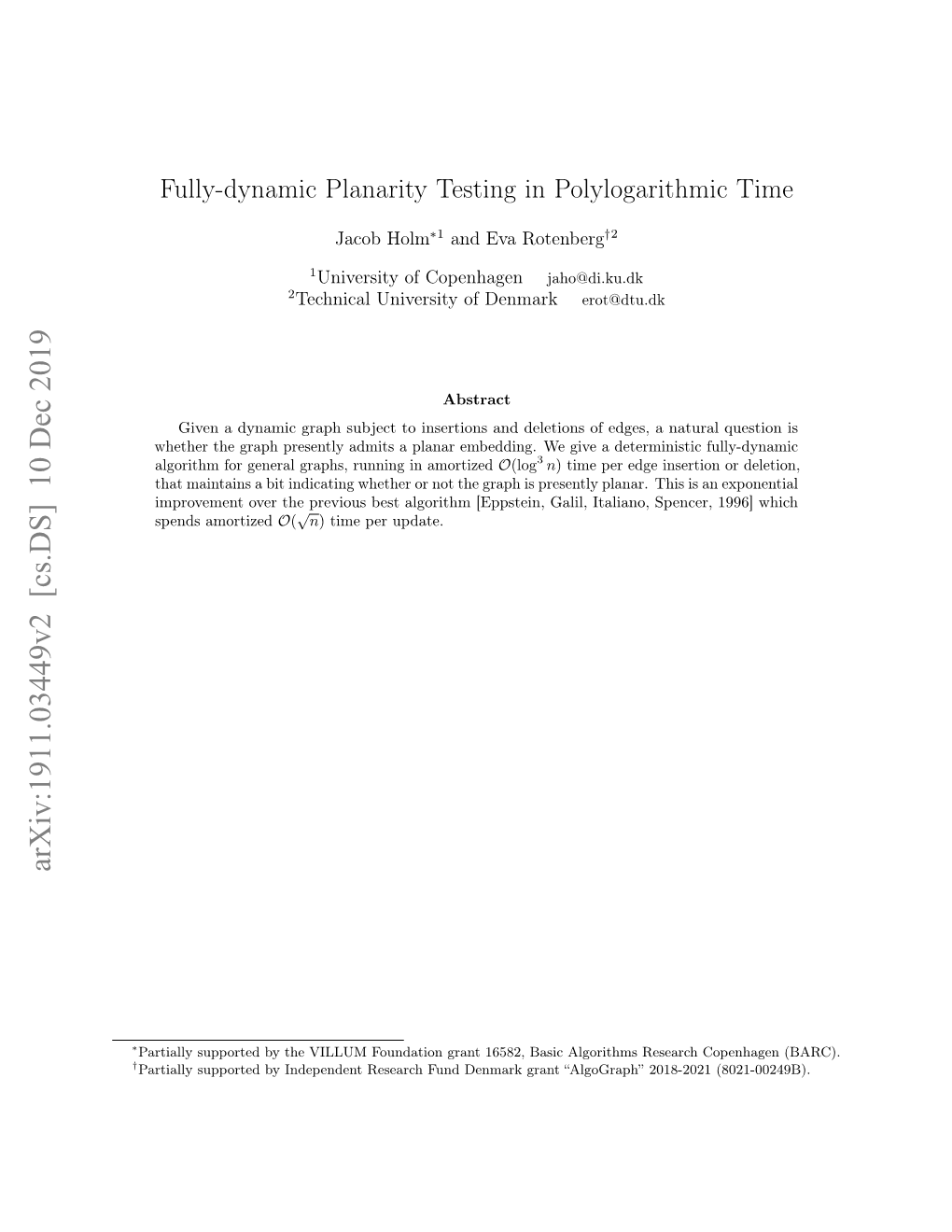 Fully-Dynamic Planarity Testing in Polylogarithmic Time