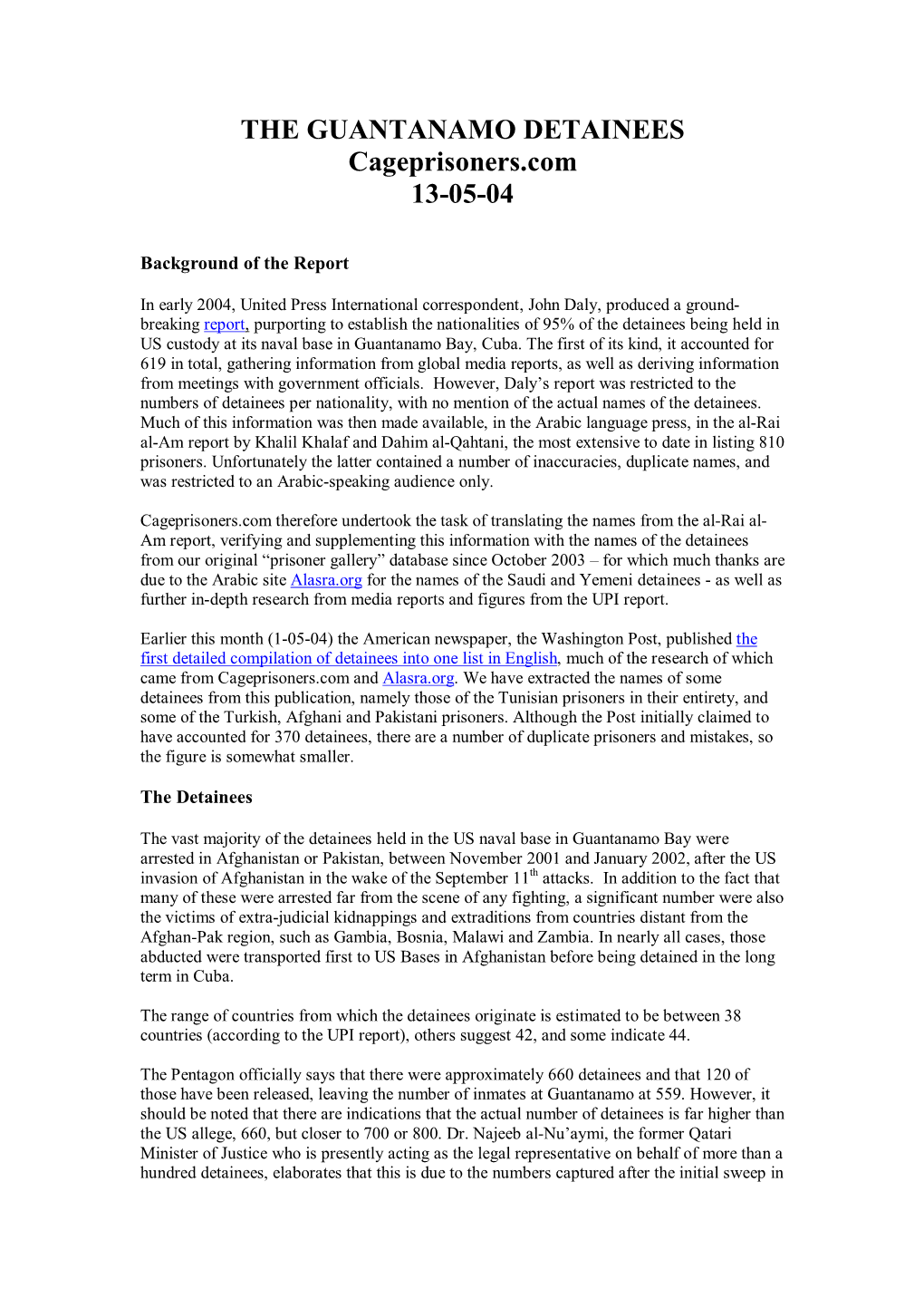 THE GUANTANAMO DETAINEES Cageprisoners.Com 13-05-04