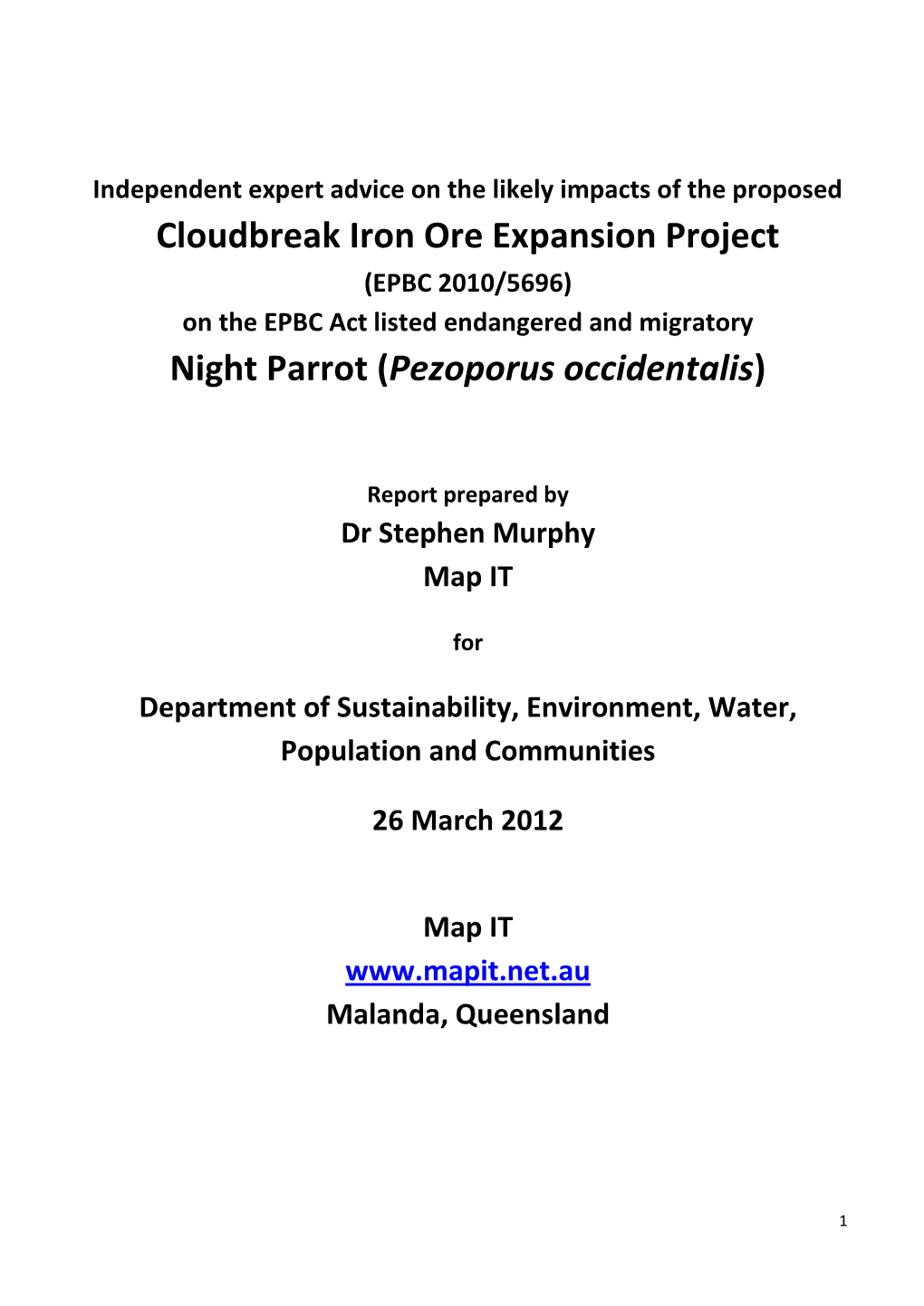 Cloudbreak Iron Ore Expansion Project Night Parrot