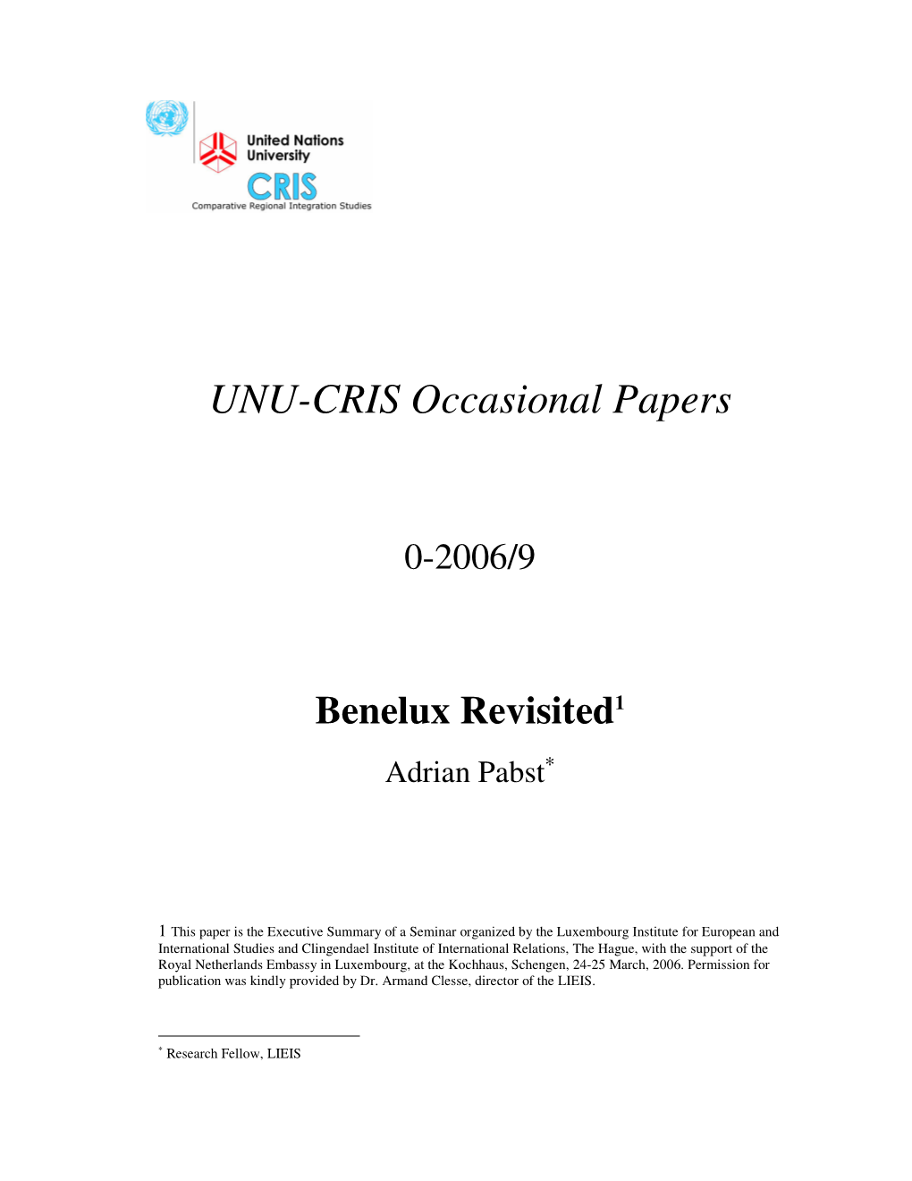 UNU-CRIS Occasional Papers