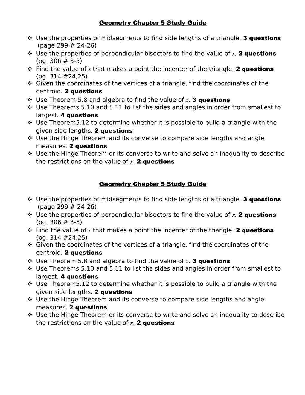 Geometry Chapter 5 Study Guide