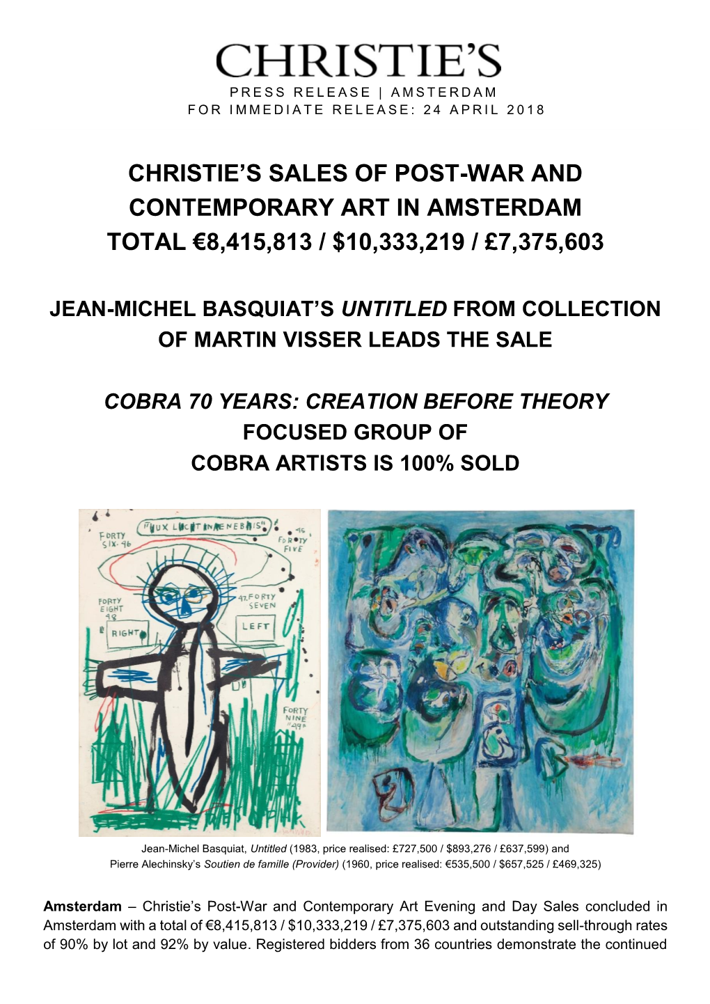 Christie's Sales of Post-War and Contemporary Art in Amsterdam Total