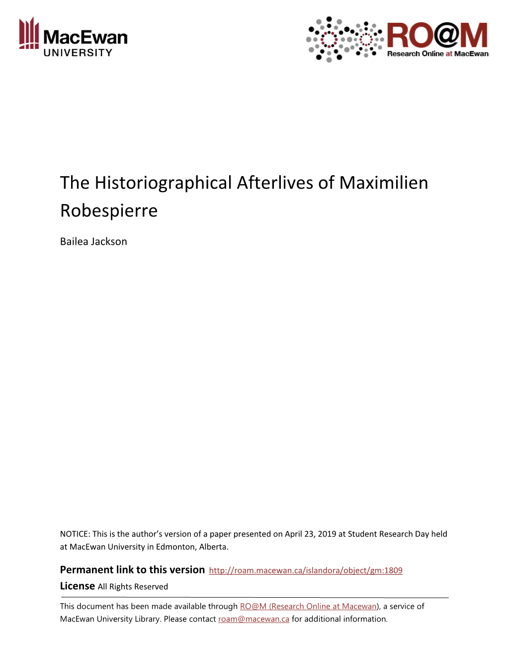 The Historiographical Afterlives of Maximilien Robespierre